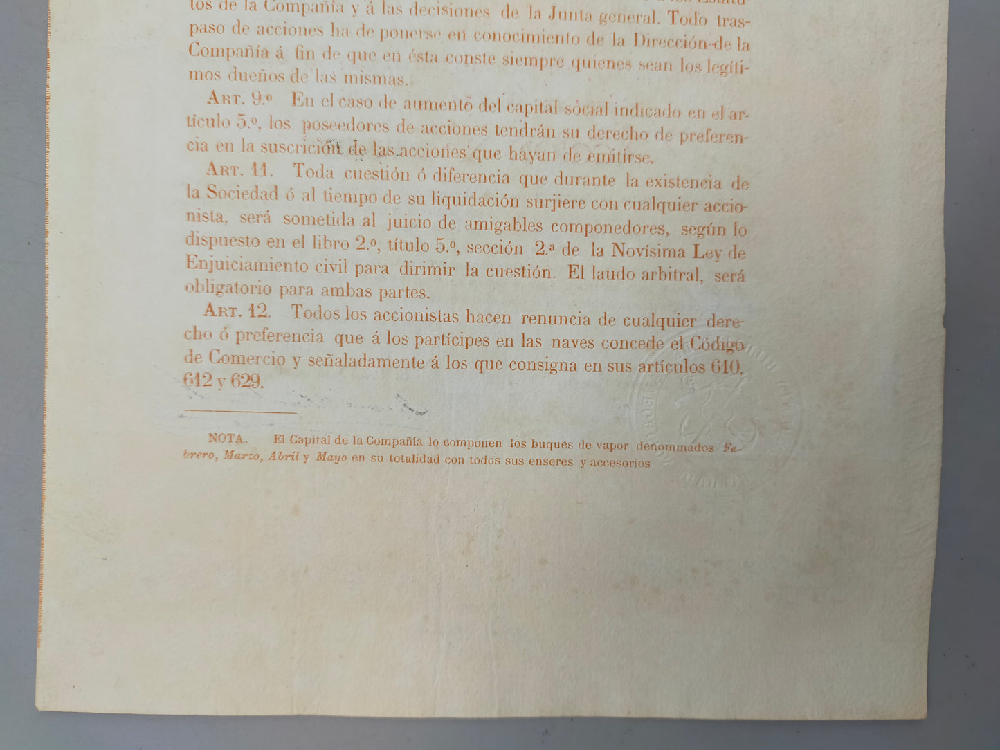 Historische Aktie Compañía Bilbaína de Navegación 1883