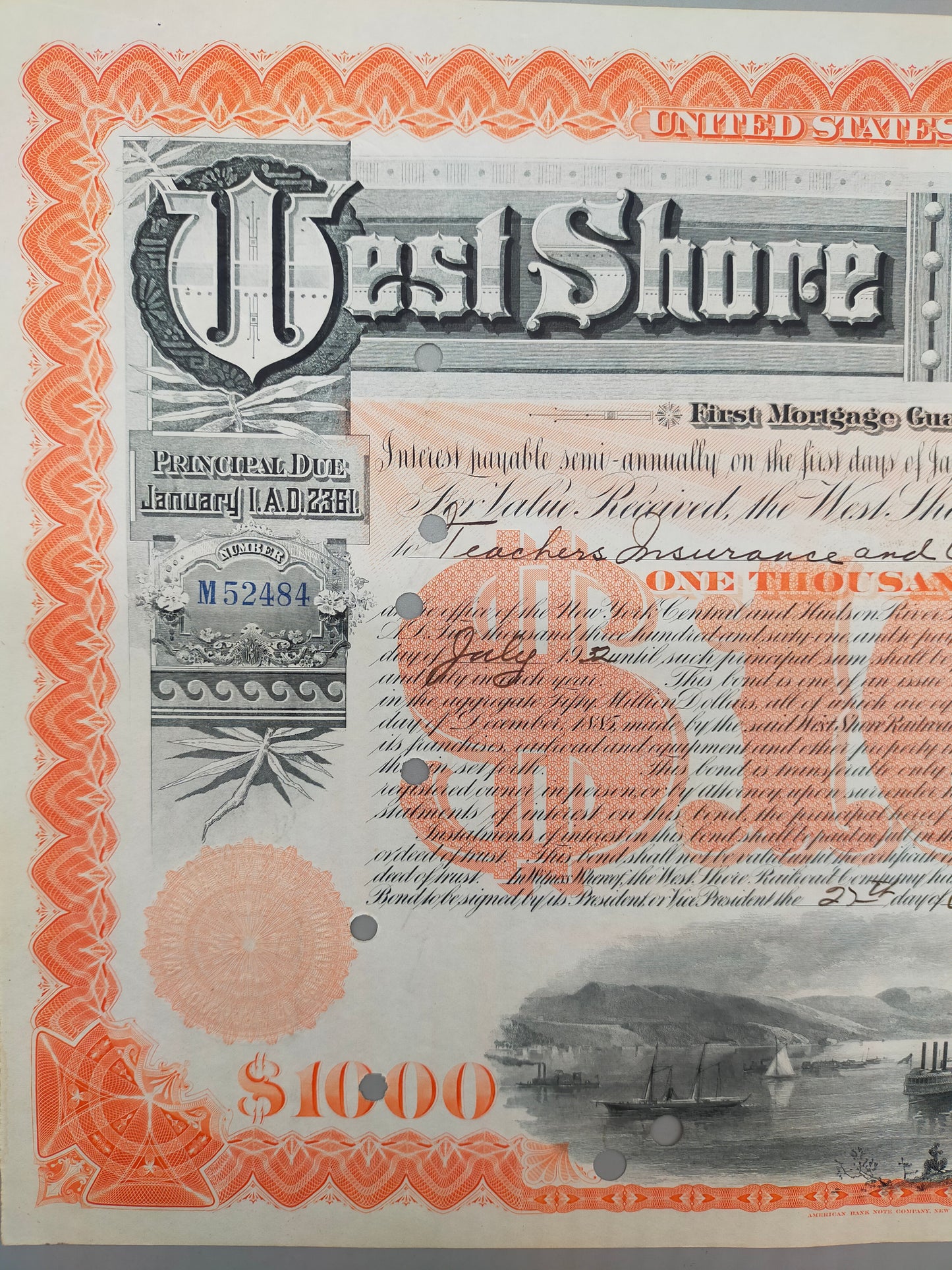 West Shore Railroad Company Historische Anleihe 1000 Dollar 1932