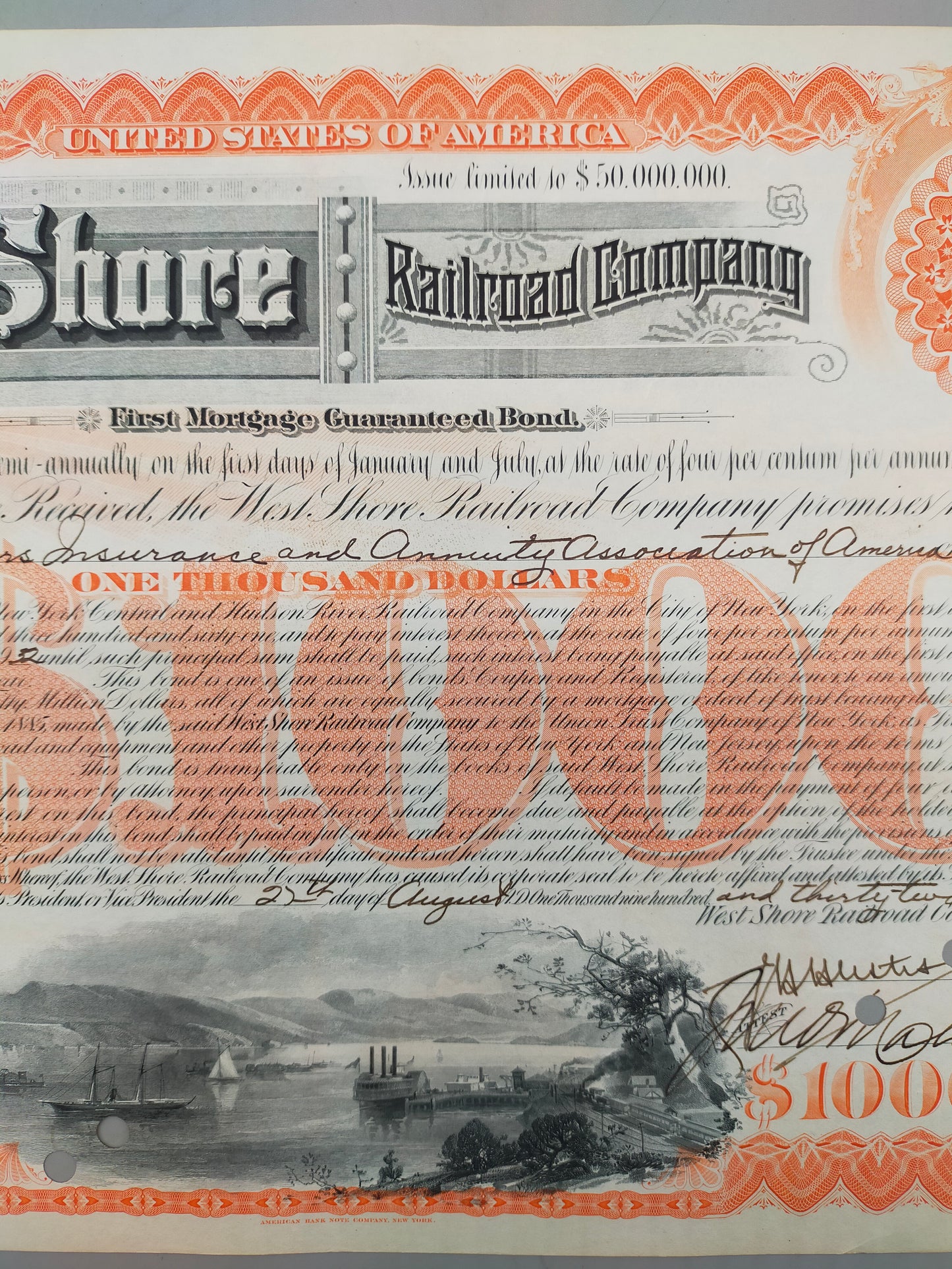 West Shore Railroad Company Historische Anleihe 1000 Dollar 1932