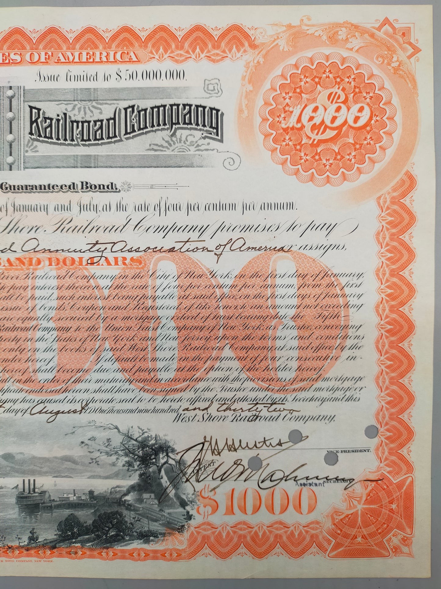 West Shore Railroad Company Historische Anleihe 1000 Dollar 1932