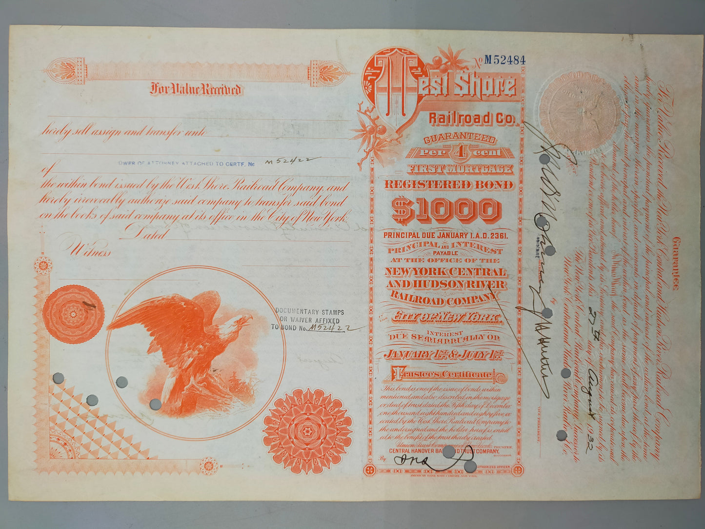 West Shore Railroad Company Historische Anleihe 1000 Dollar 1932