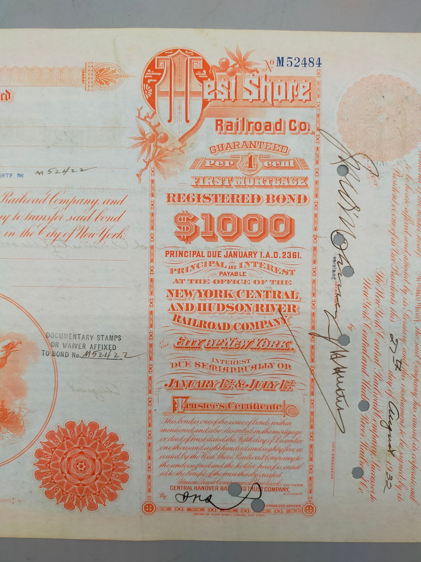 West Shore Railroad Company Historische Anleihe 1000 Dollar 1932