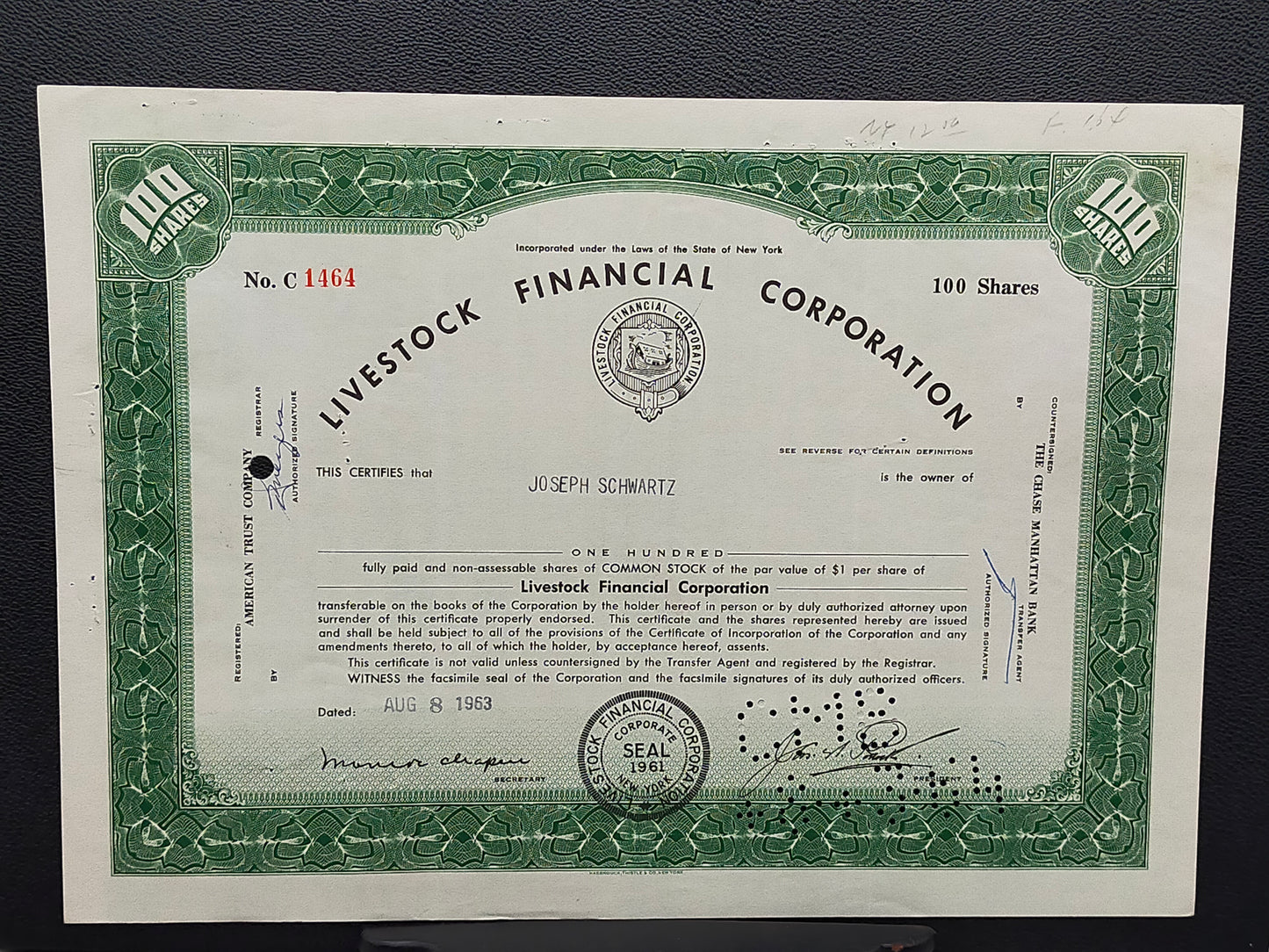 Historische Livestock Financial Corp. Aktie  100 Shares von 1963