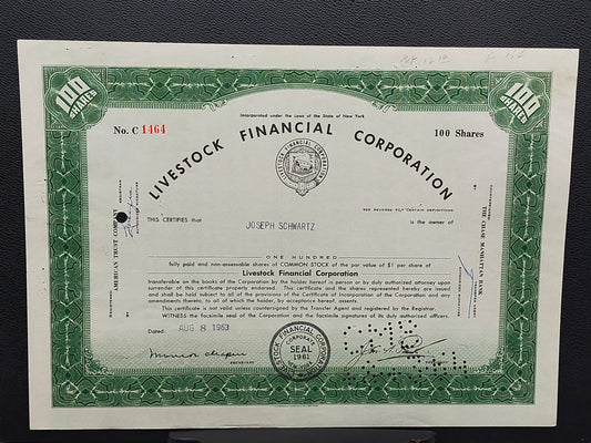 Historische Livestock Financial Corp. Aktie  100 Shares von 1963