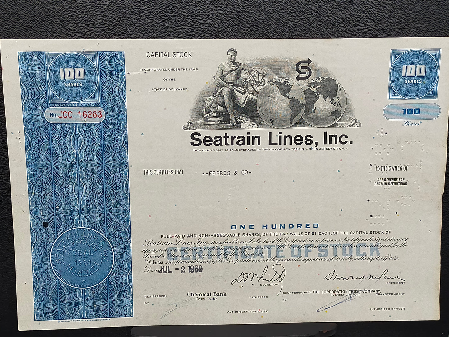 Historische Seatrain Lines Aktie 1969 Antikes Wertpapier
