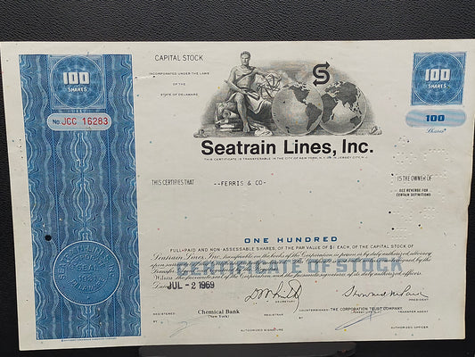 Historische Seatrain Lines Aktie 1969 Antikes Wertpapier