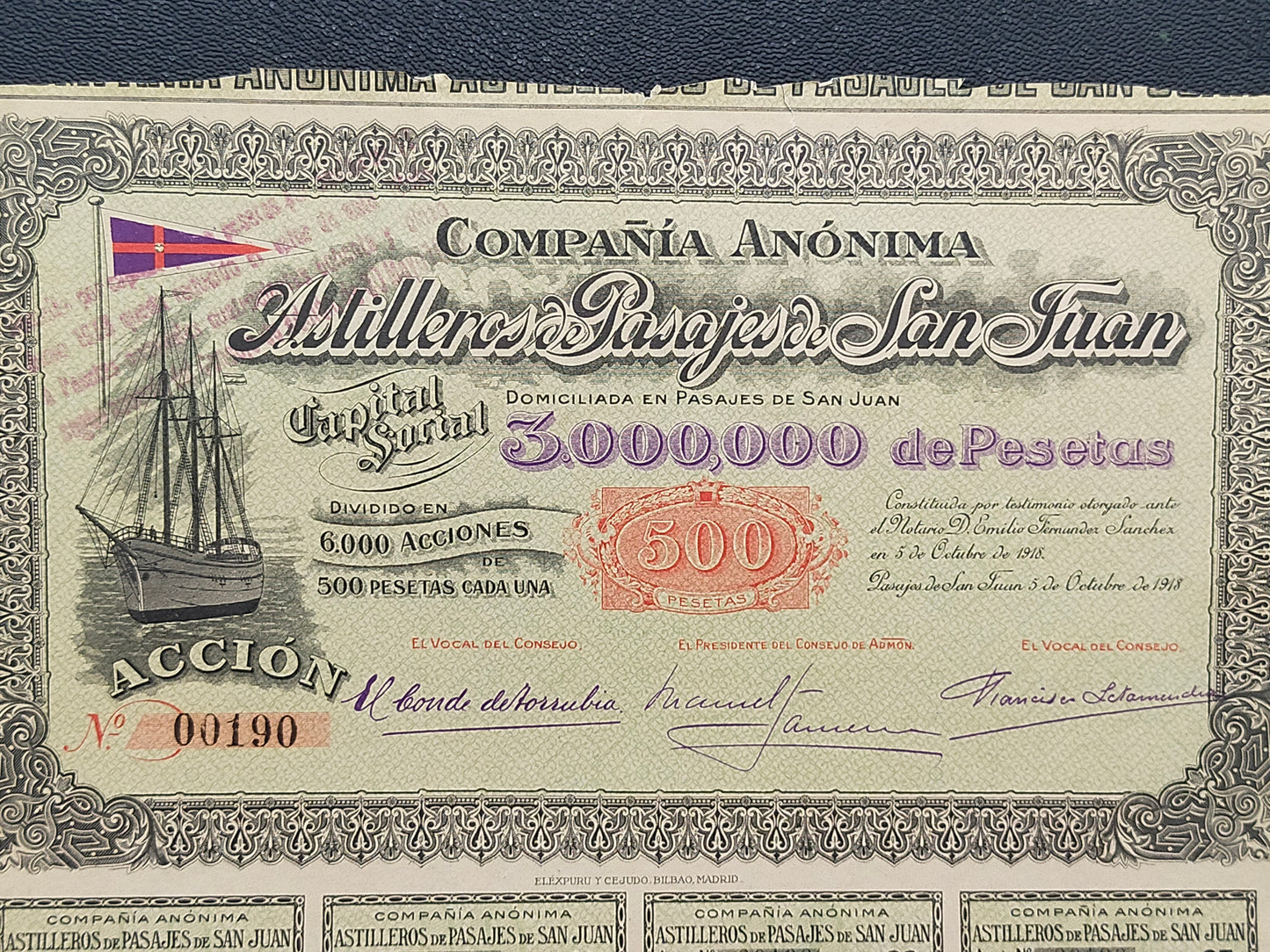 Historische Aktie Astilleros de Pasajes de San Juan 1918