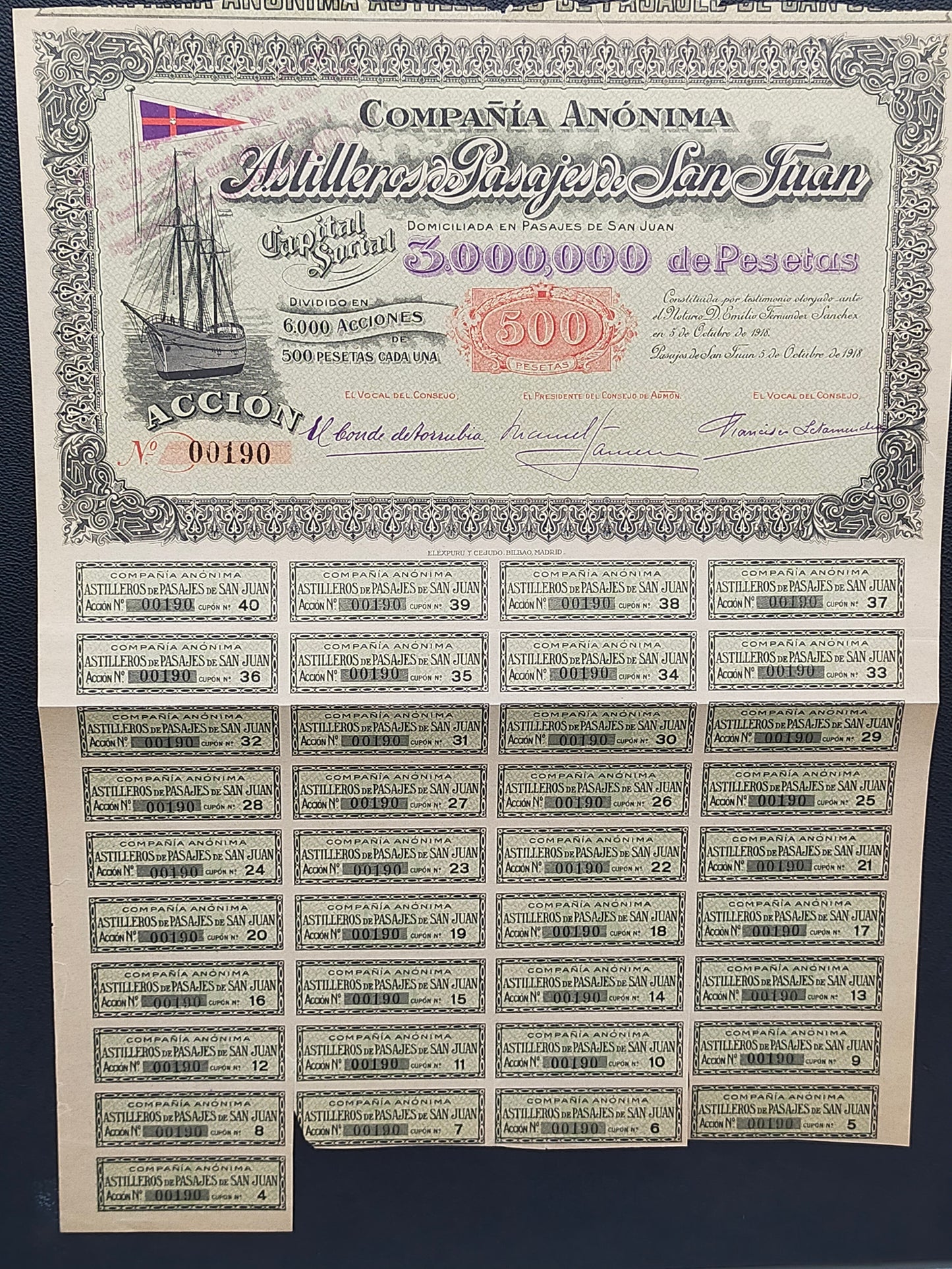 Historische Aktie Astilleros de Pasajes de San Juan 1918