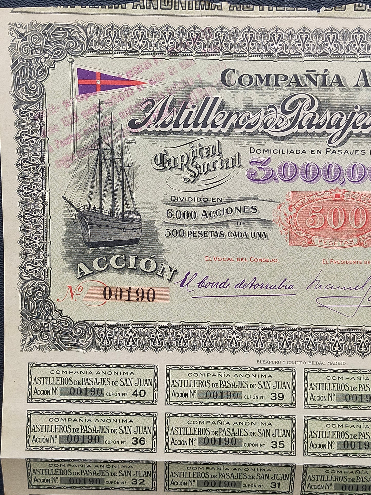 Historische Aktie Astilleros de Pasajes de San Juan 1918