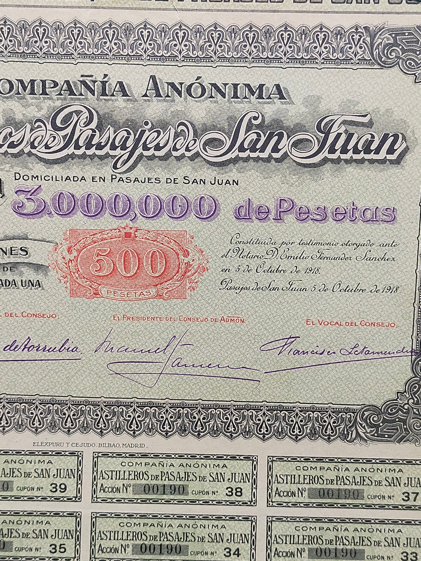 Historische Aktie Astilleros de Pasajes de San Juan 1918