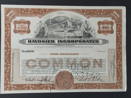 Historische Rayonier Incorporated Aktie 1963 – 100 Shares
