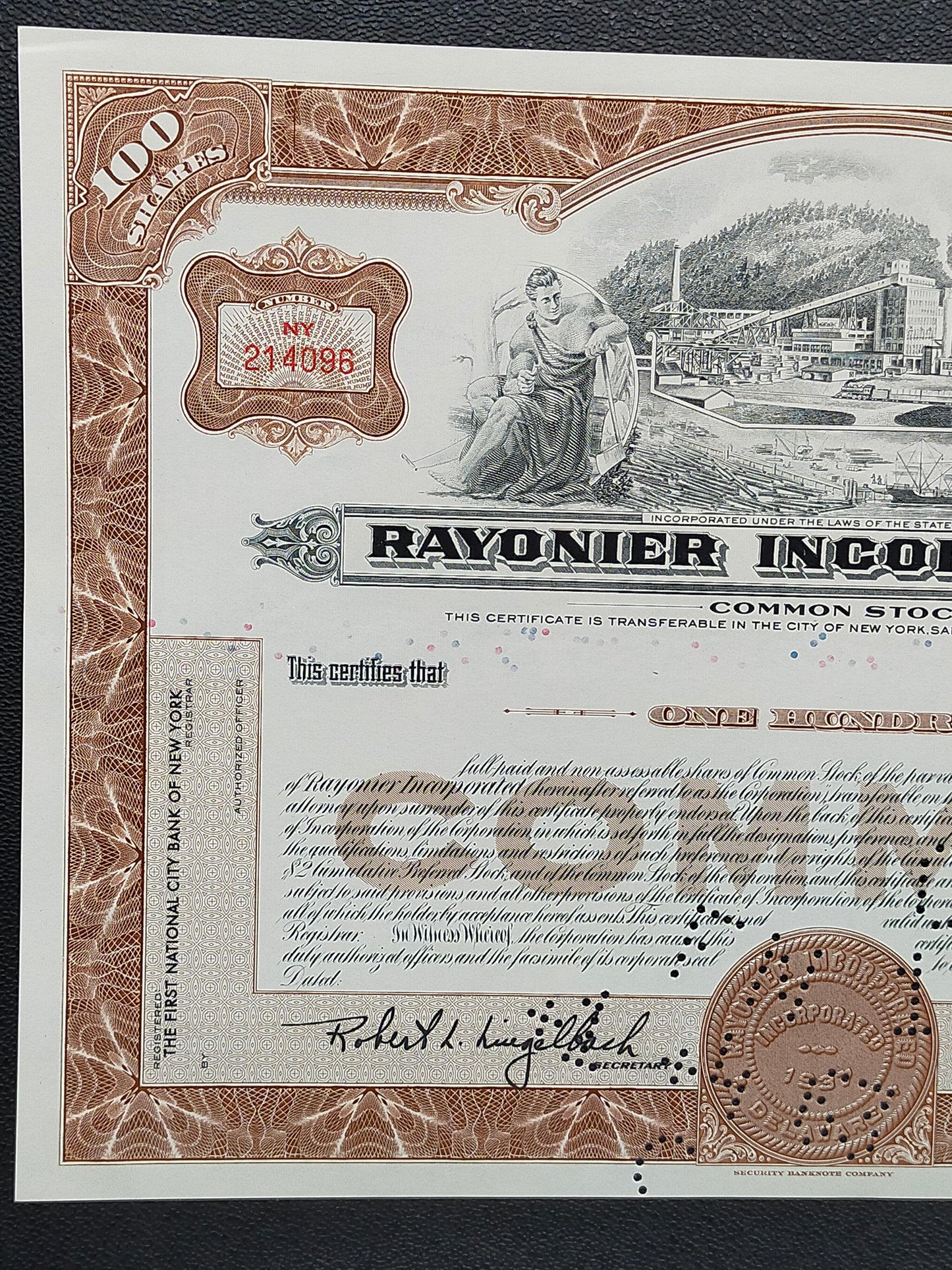 Historische Rayonier Incorporated Aktie 1963 – 100 Shares