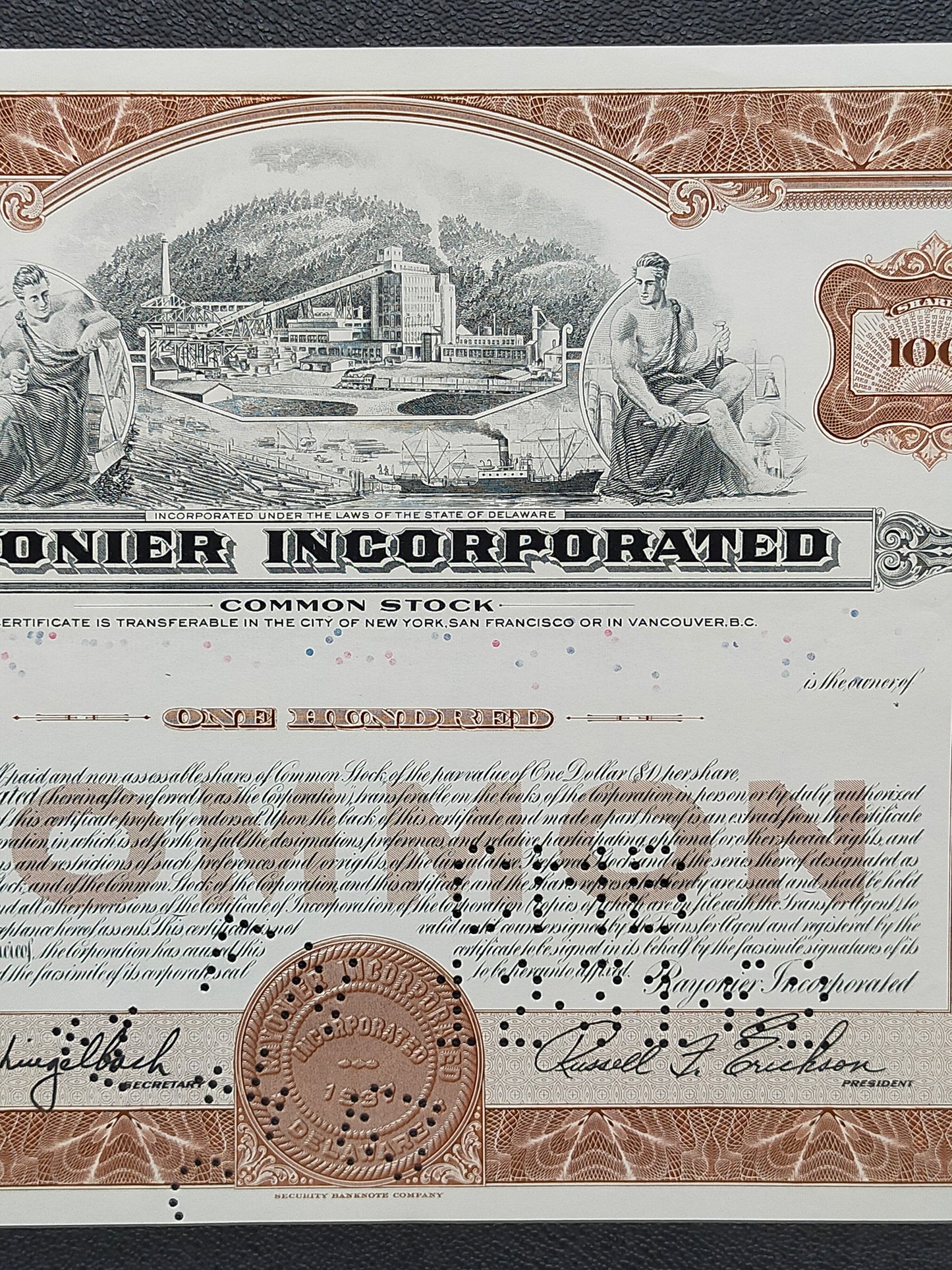 Historische Rayonier Incorporated Aktie 1963 – 100 Shares