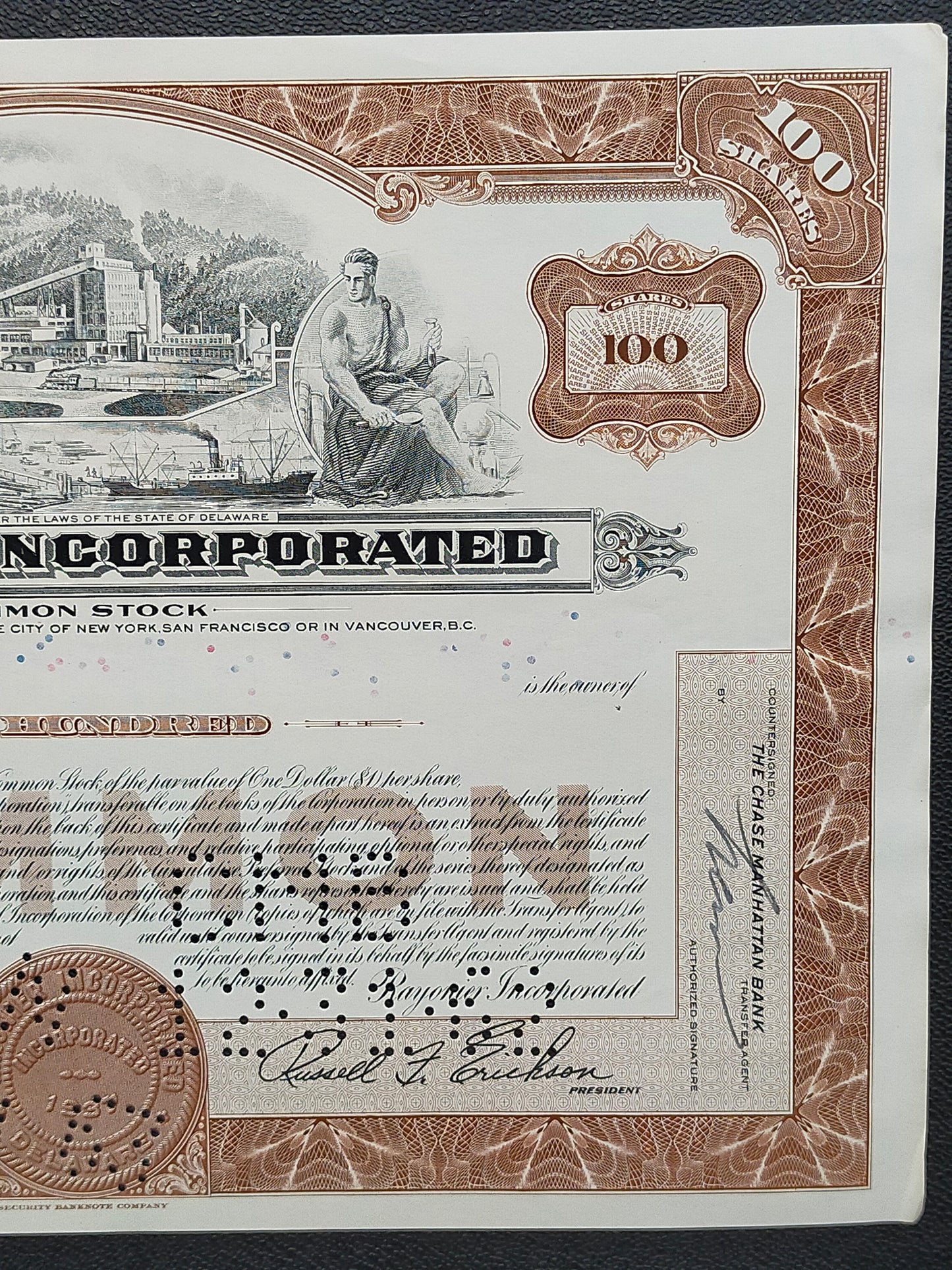 Historische Rayonier Incorporated Aktie 1963 – 100 Shares