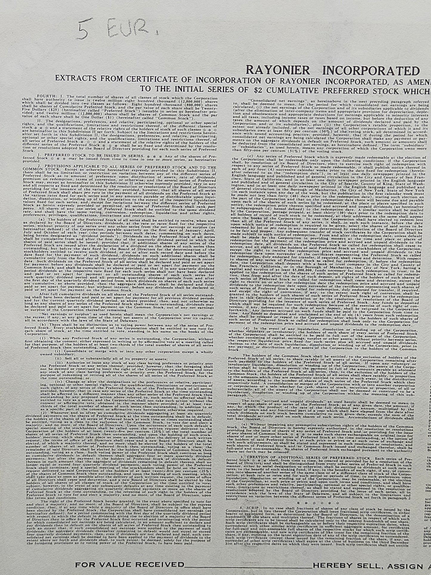 Historische Rayonier Incorporated Aktie 1963 – 100 Shares