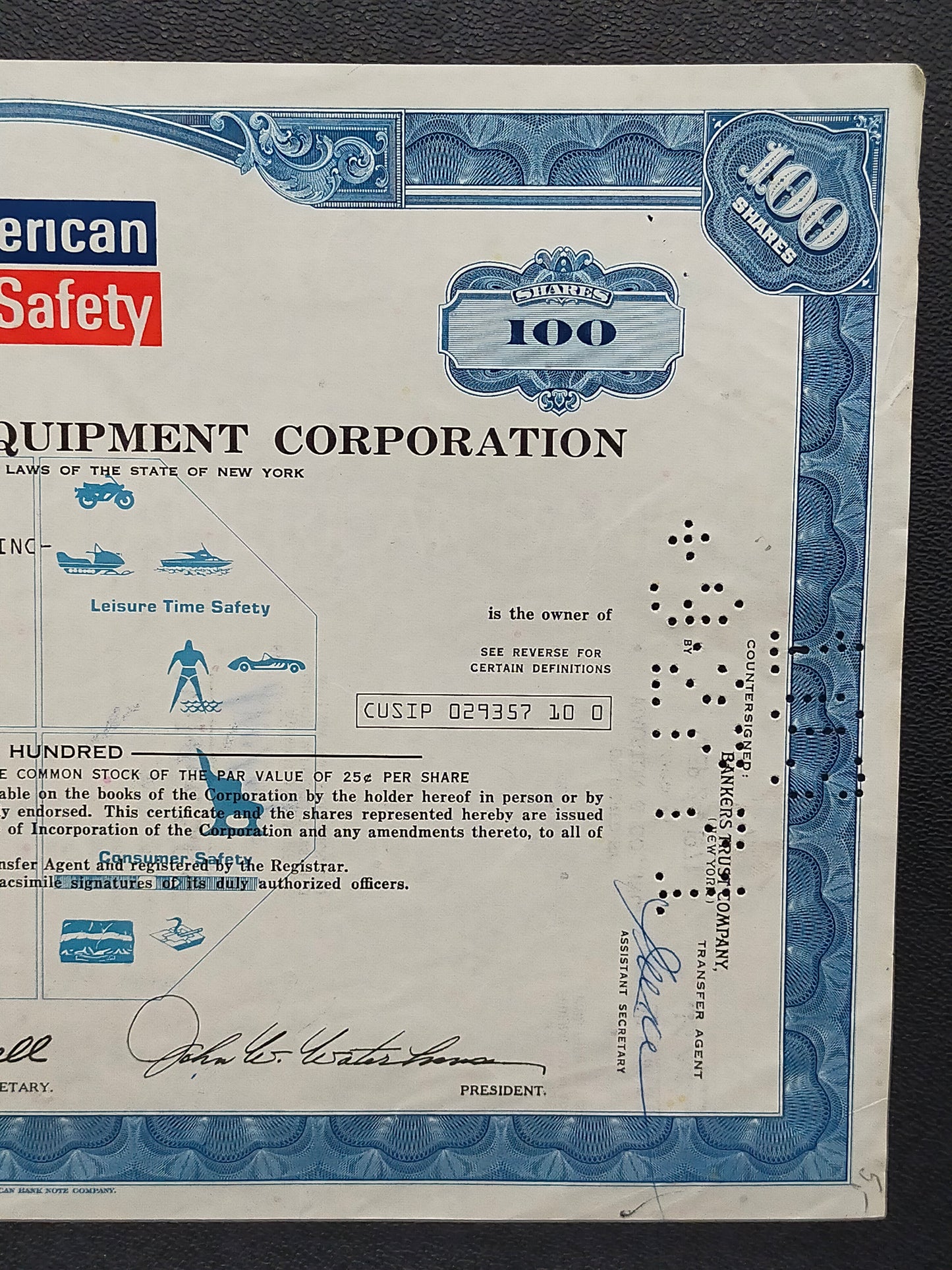 Historische American Safety Equipment Aktie von 1971 – 100 Shares