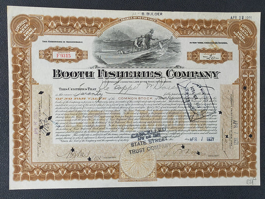 Historische Booth Fisheries Company Aktie von 1921