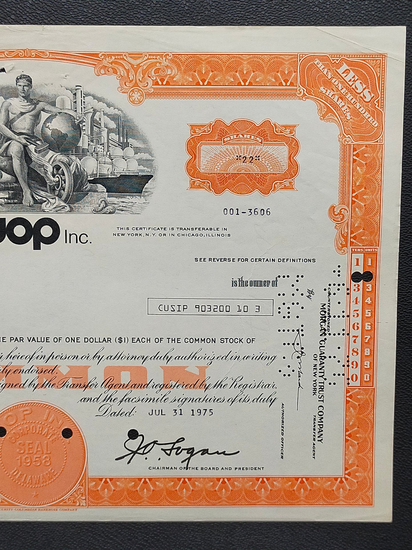 Historische UOP Inc. Aktie von 1975 – Originales Wertpapier