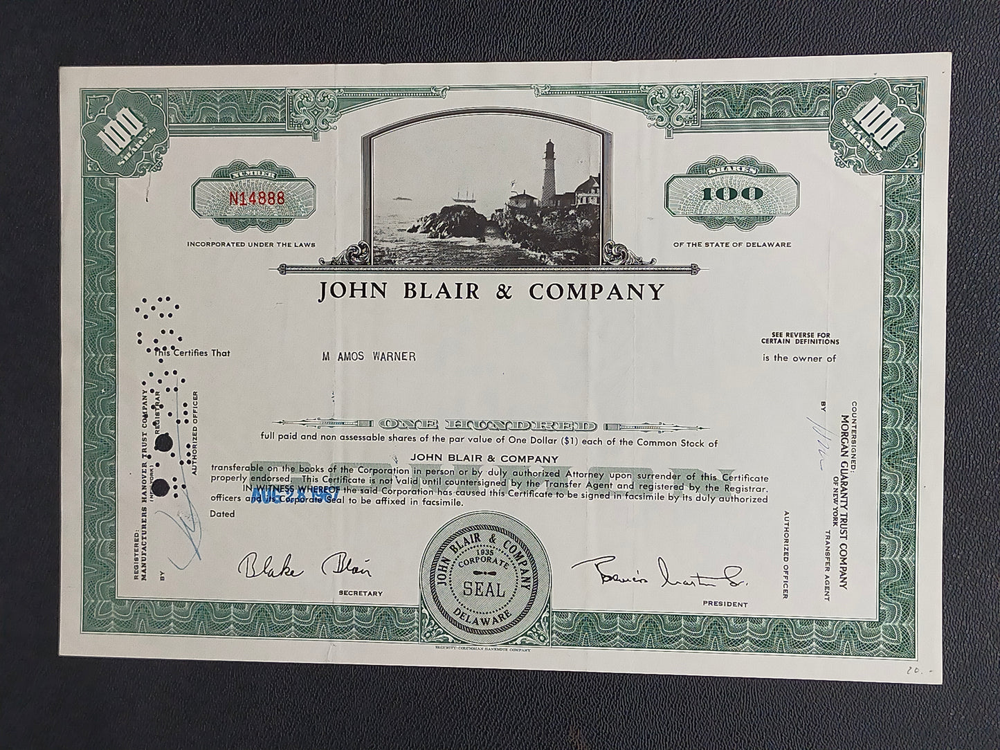 Historische Aktie John Blair & Company 100 Shares von 1968