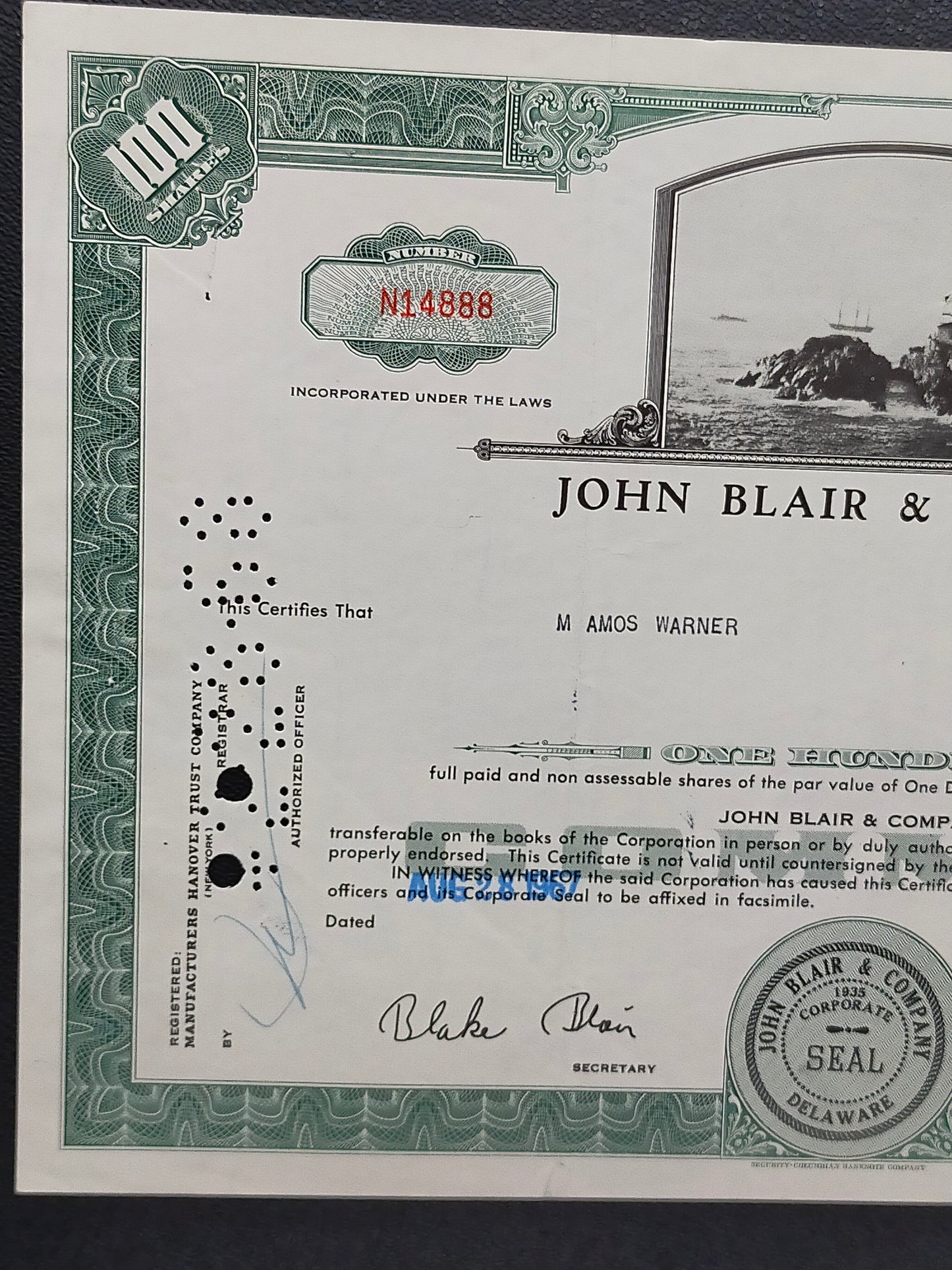 Historische Aktie John Blair & Company 100 Shares von 1968