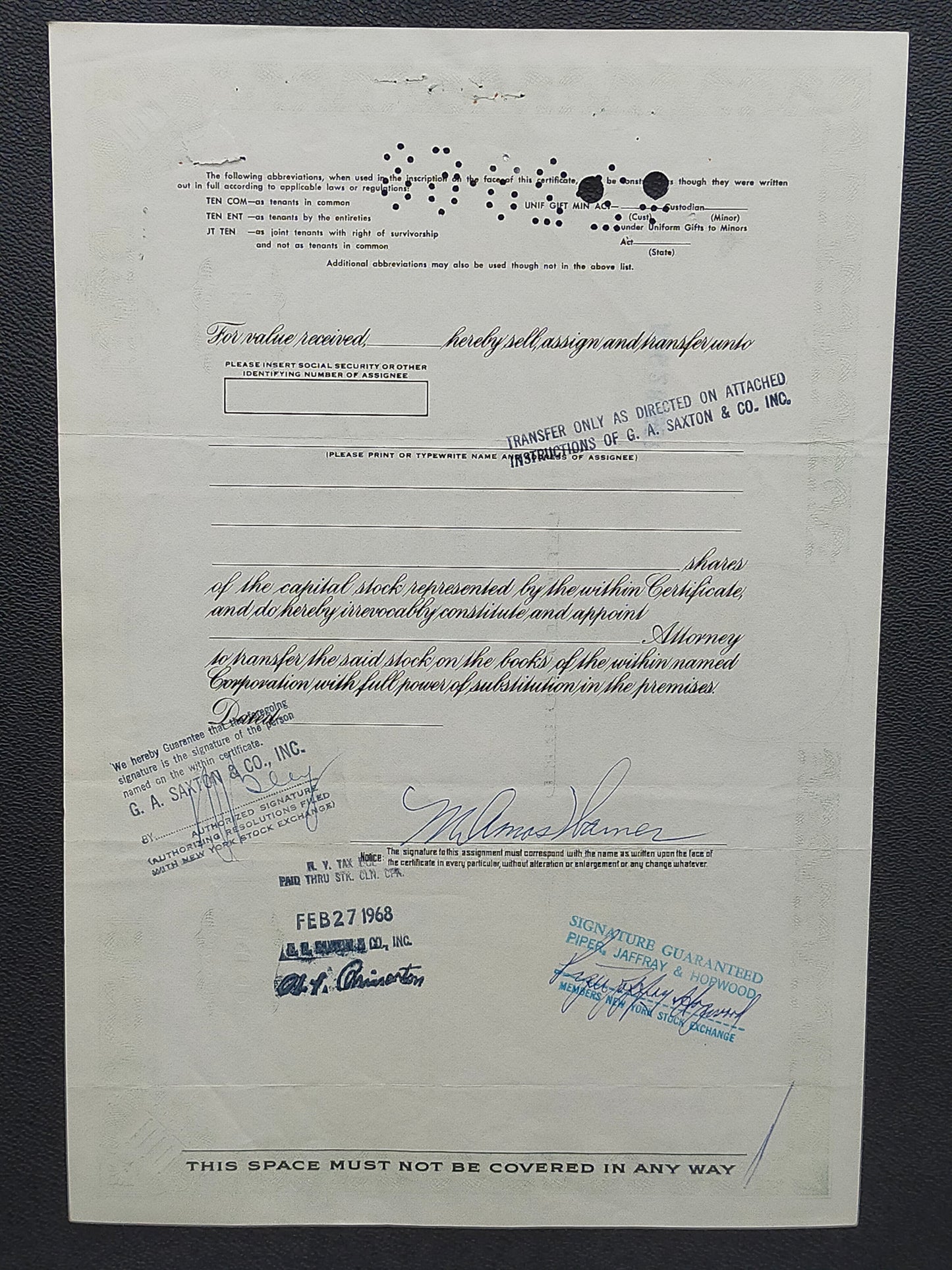 Historische Aktie John Blair & Company 100 Shares von 1968