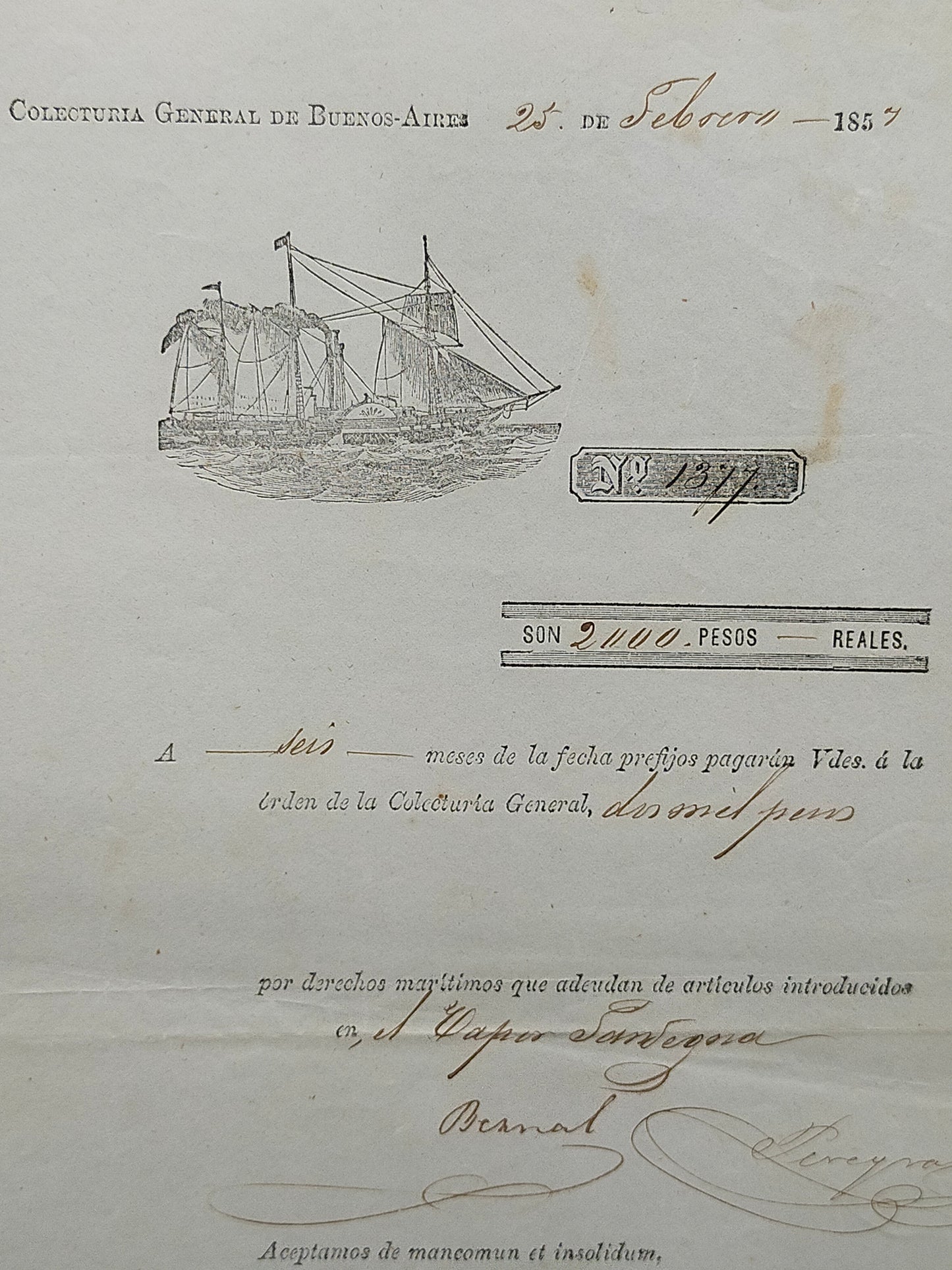 Historisches Zolldokument Buenos Aires 1857