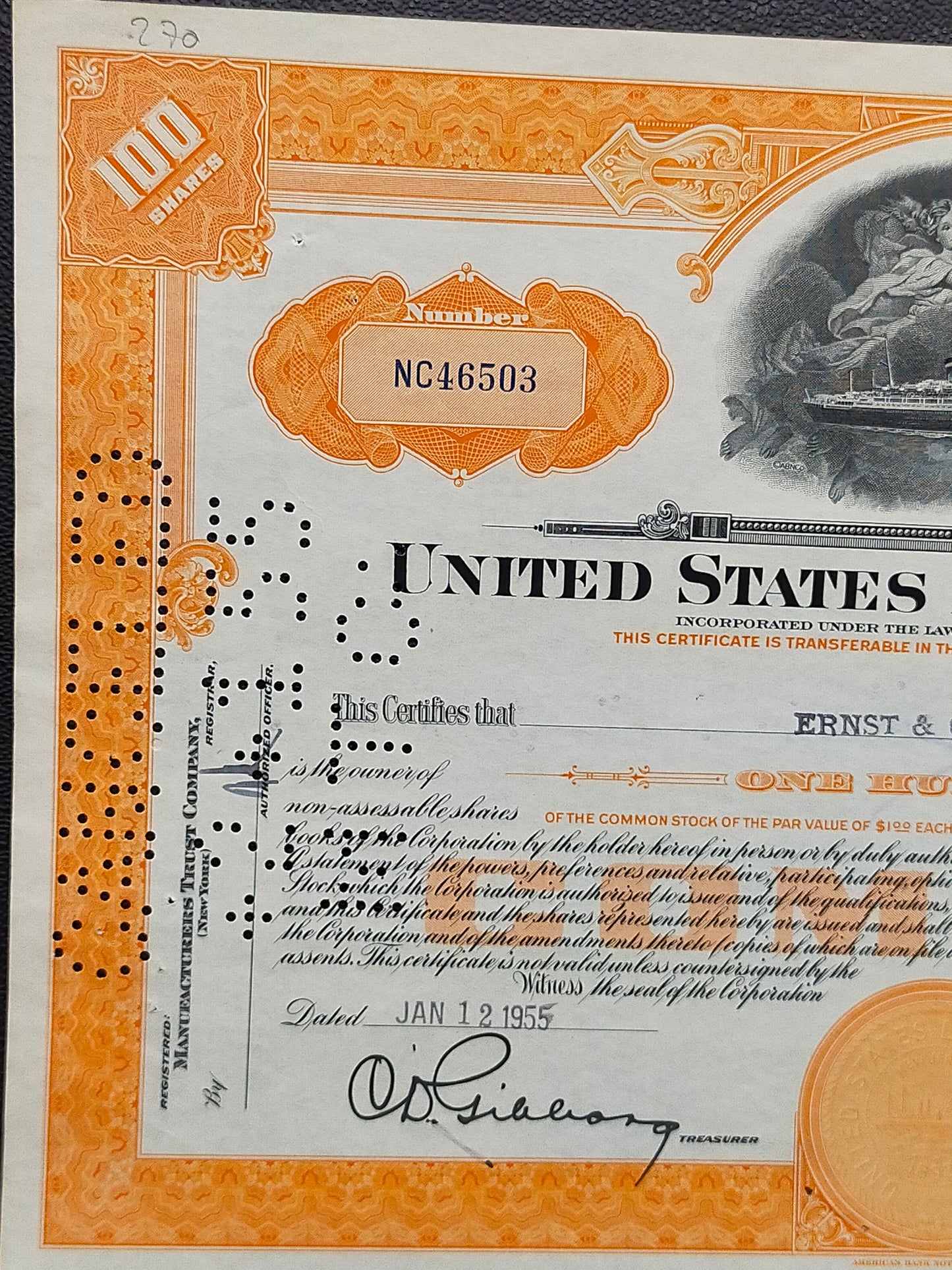 Historische United States Lines Company Aktie 100 Shares von 1955