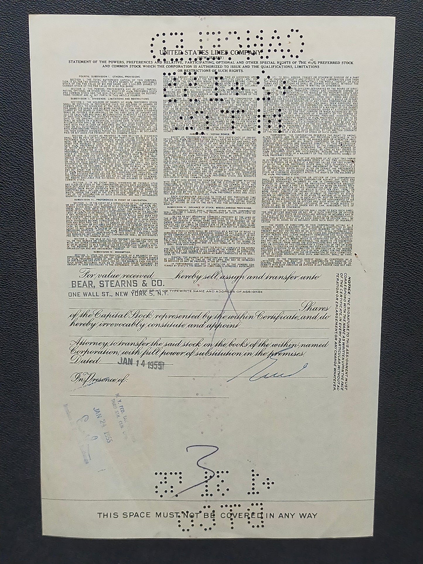 Historische United States Lines Company Aktie 100 Shares von 1955