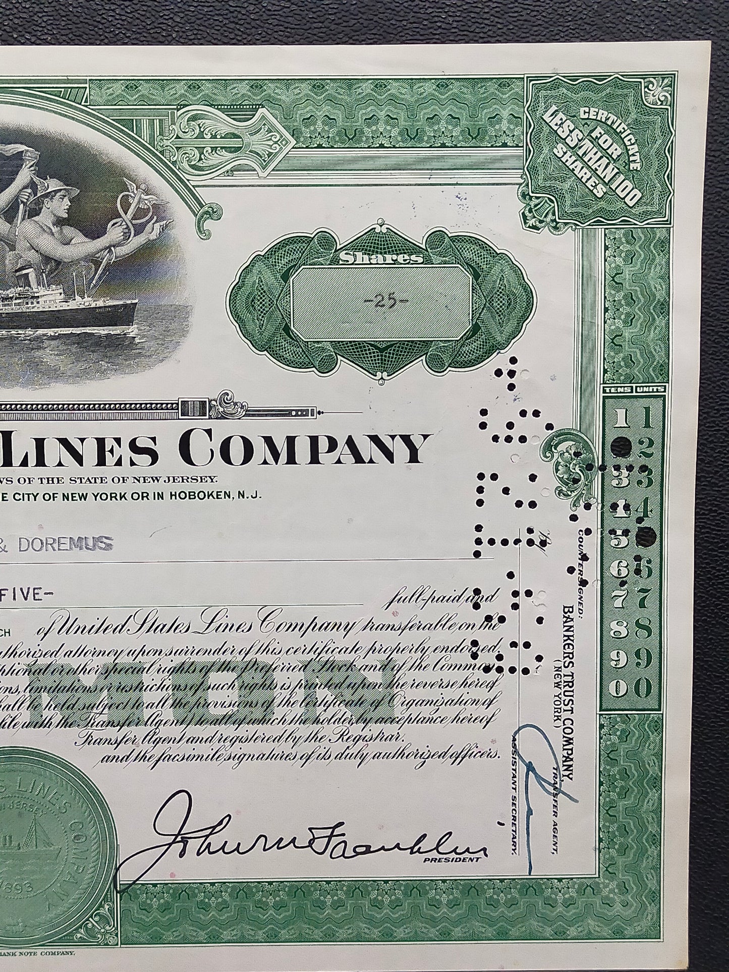 Historische United States Lines Company Aktie Original von 1959