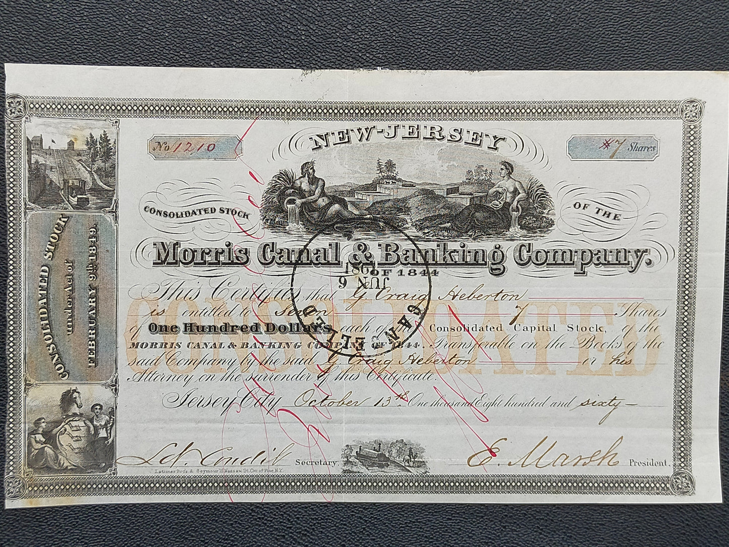 Historische Aktie Morris Canal & Banking Company New Jersey 1860