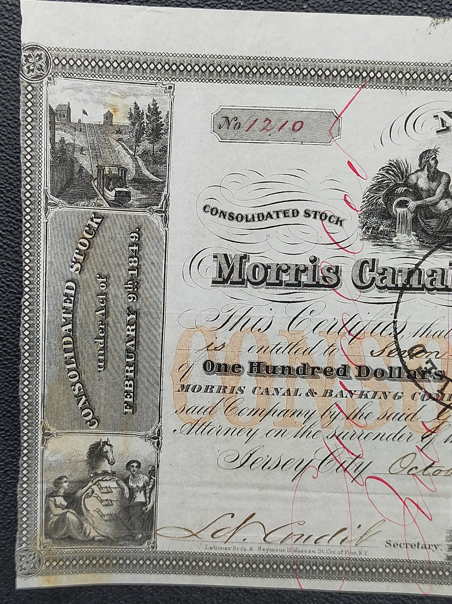 Historische Aktie Morris Canal & Banking Company New Jersey 1860