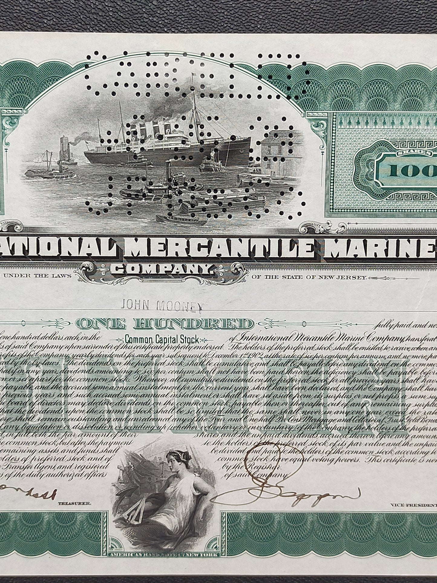 Historische Aktie International Mercantile Marine Co 100 Shares 1928