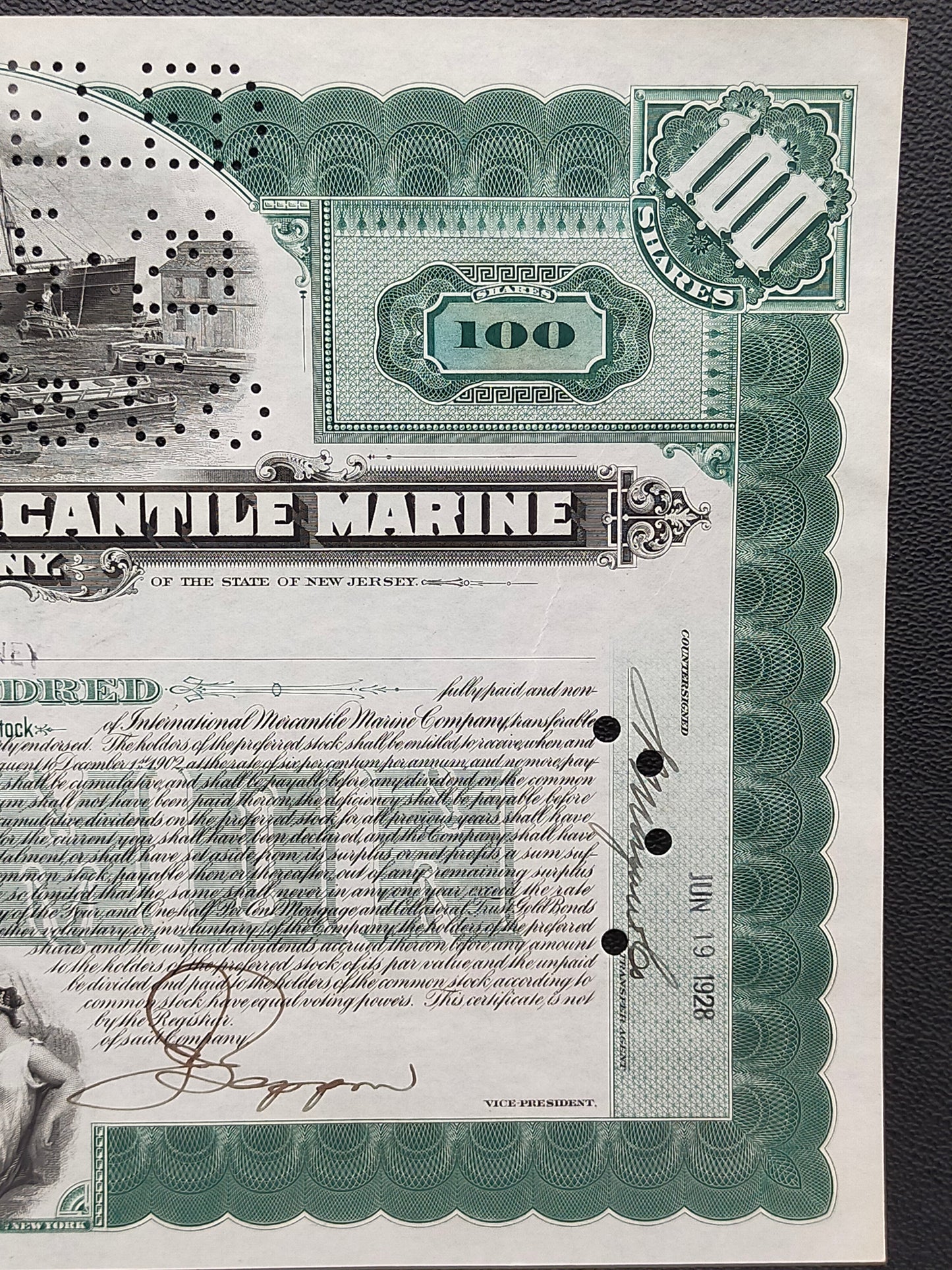Historische Aktie International Mercantile Marine Co 100 Shares 1928