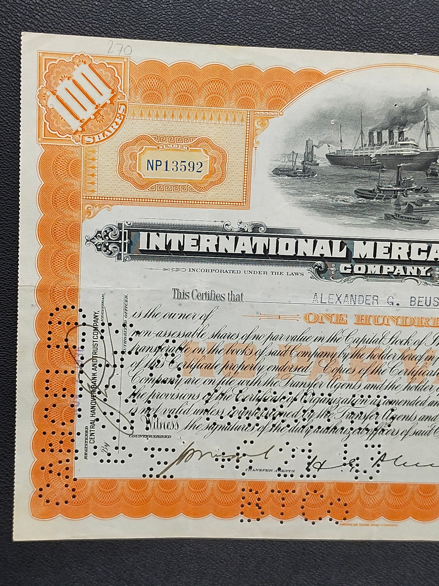 Historische Aktie International Mercantile Marine Company 100 Shares 1936