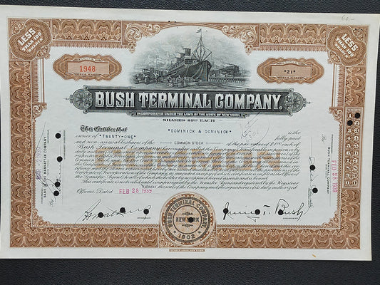 Historische Bush Terminal Company Aktie Original von 1939