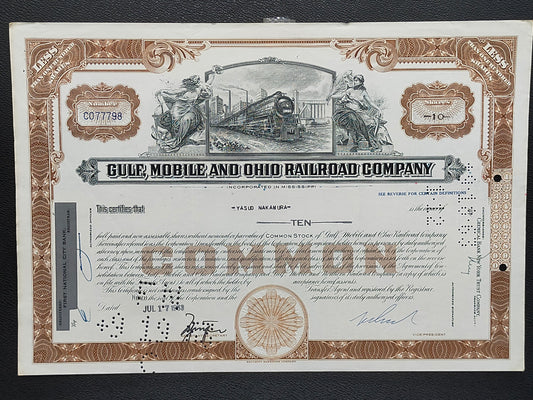 Historische Gulf, Mobile and Ohio Railroad Aktie 10 Shares von 1969