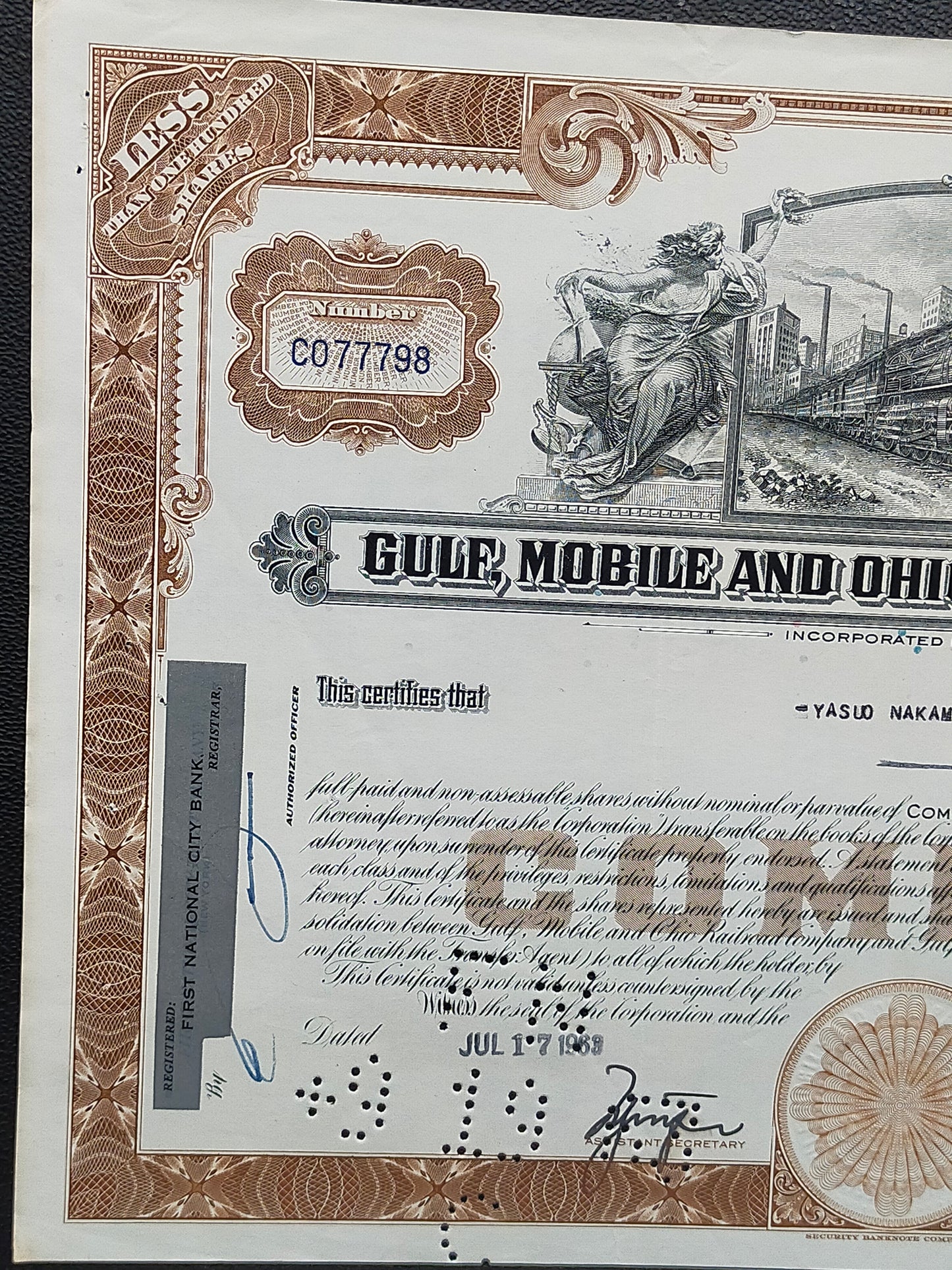 Historische Gulf, Mobile and Ohio Railroad Aktie 10 Shares von 1969