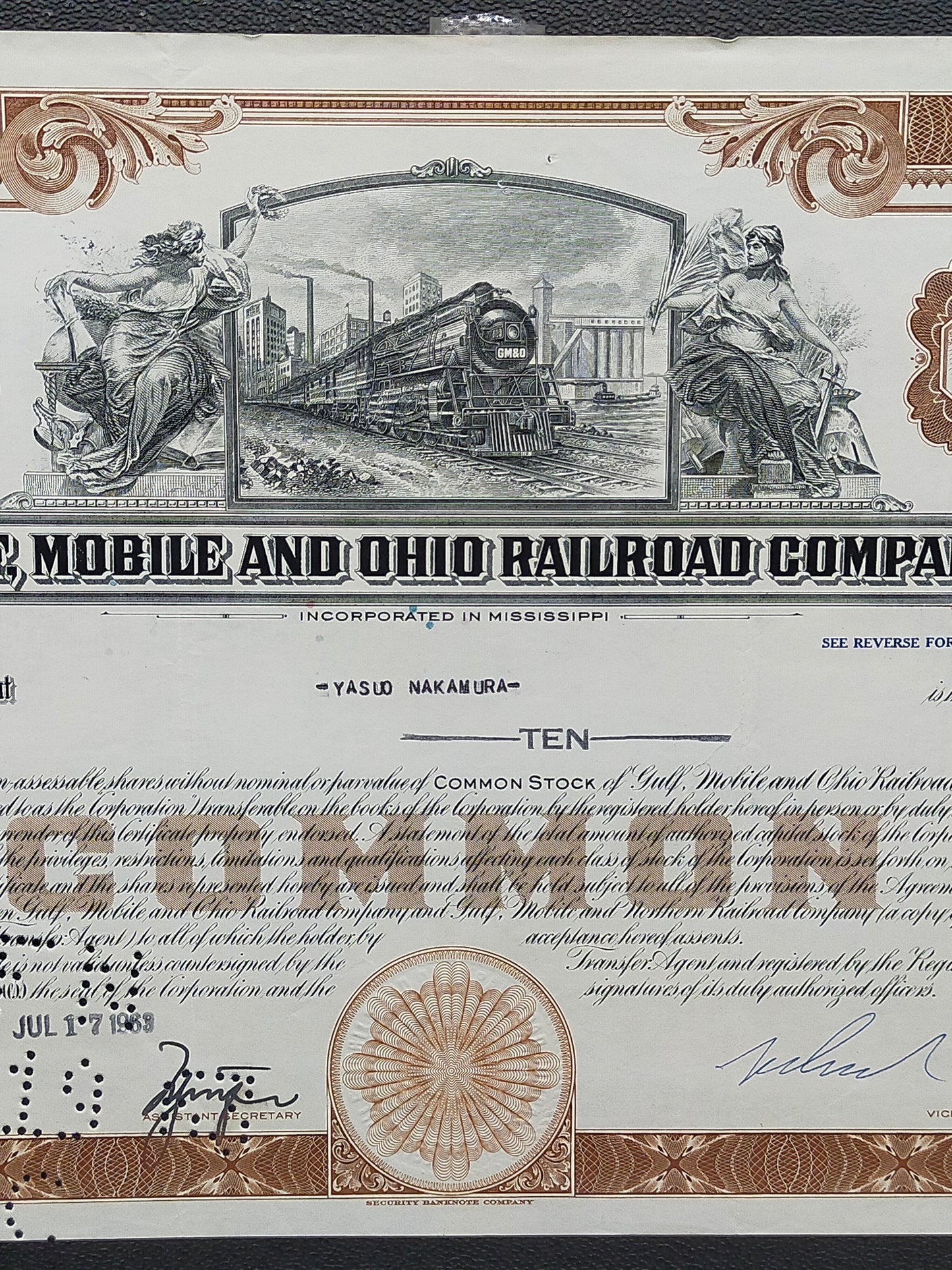 Historische Gulf, Mobile and Ohio Railroad Aktie 10 Shares von 1969