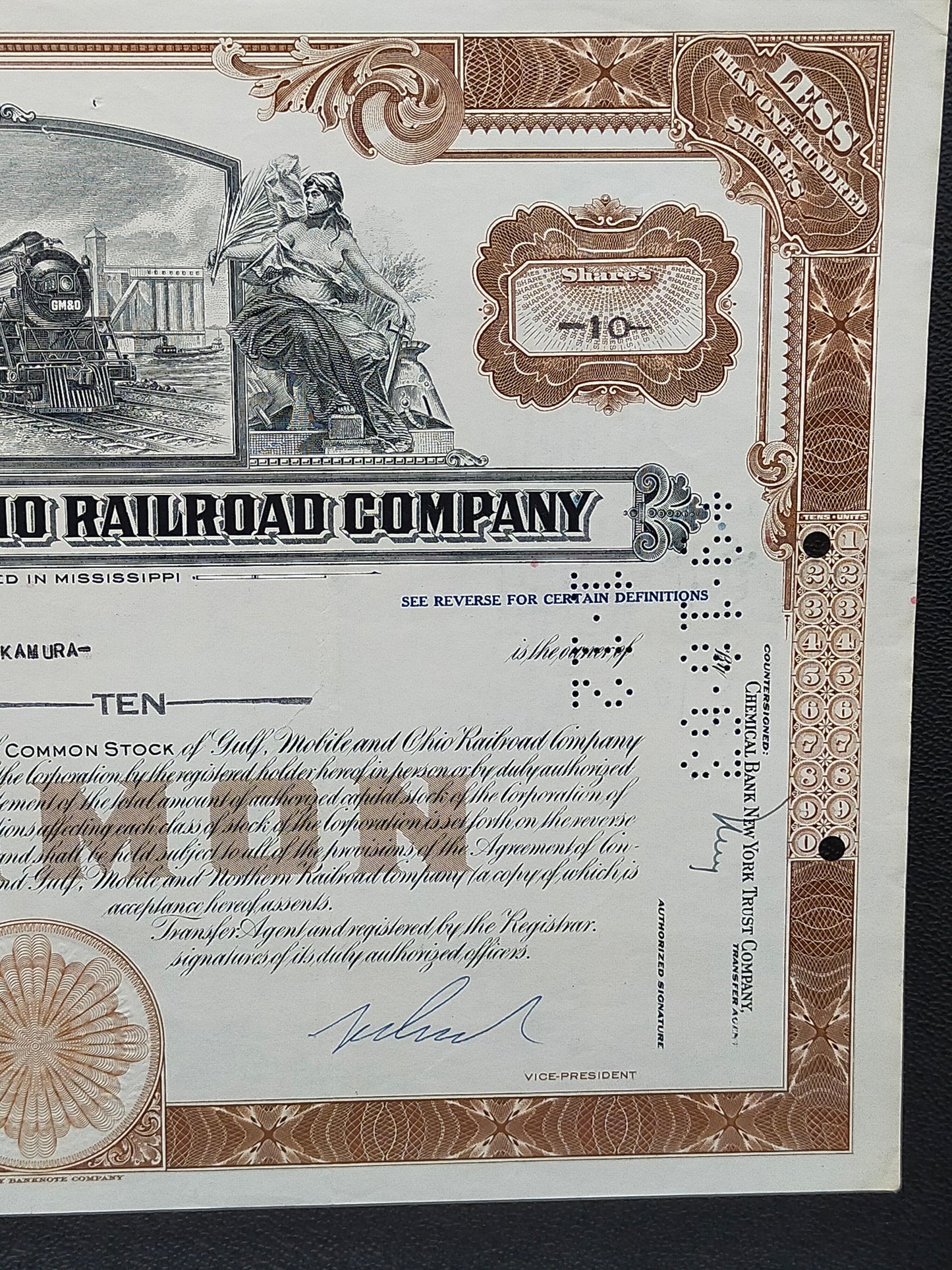 Historische Gulf, Mobile and Ohio Railroad Aktie 10 Shares von 1969