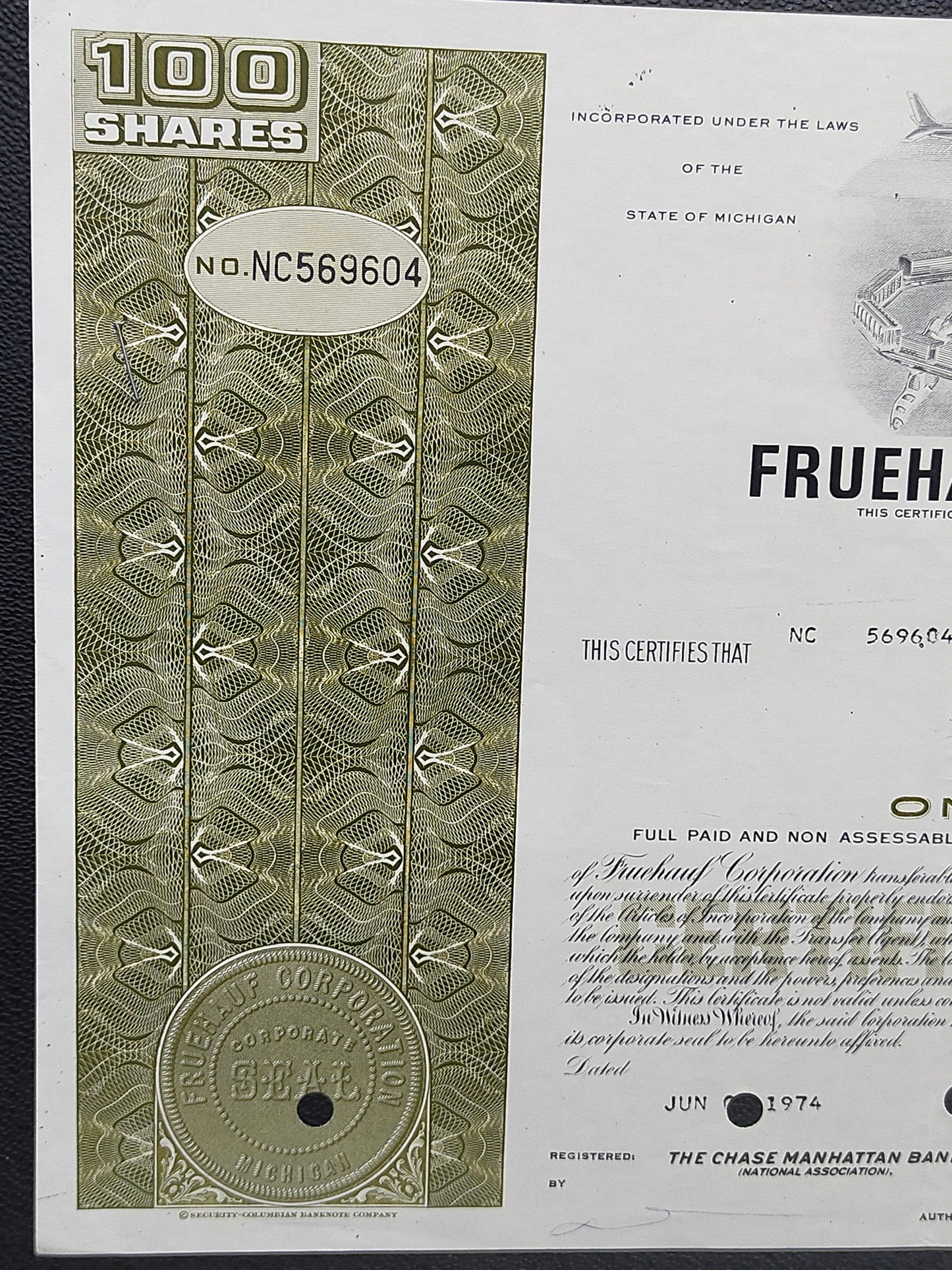 Historische Fruehauf Corporation Aktie 100 Shares von 1974