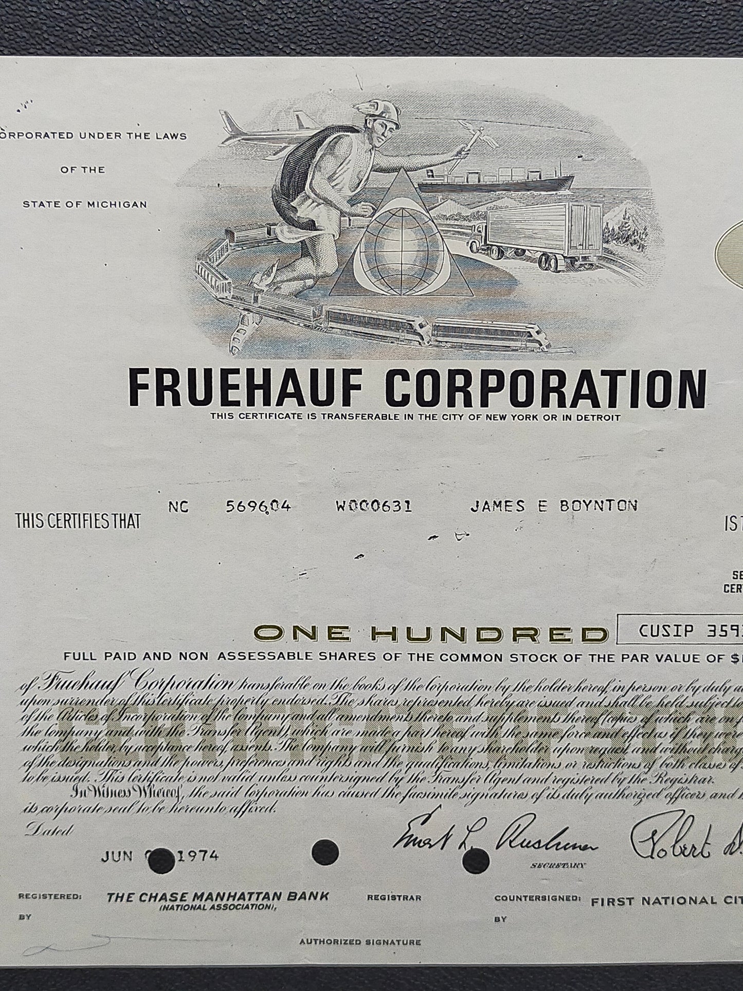 Historische Fruehauf Corporation Aktie 100 Shares von 1974