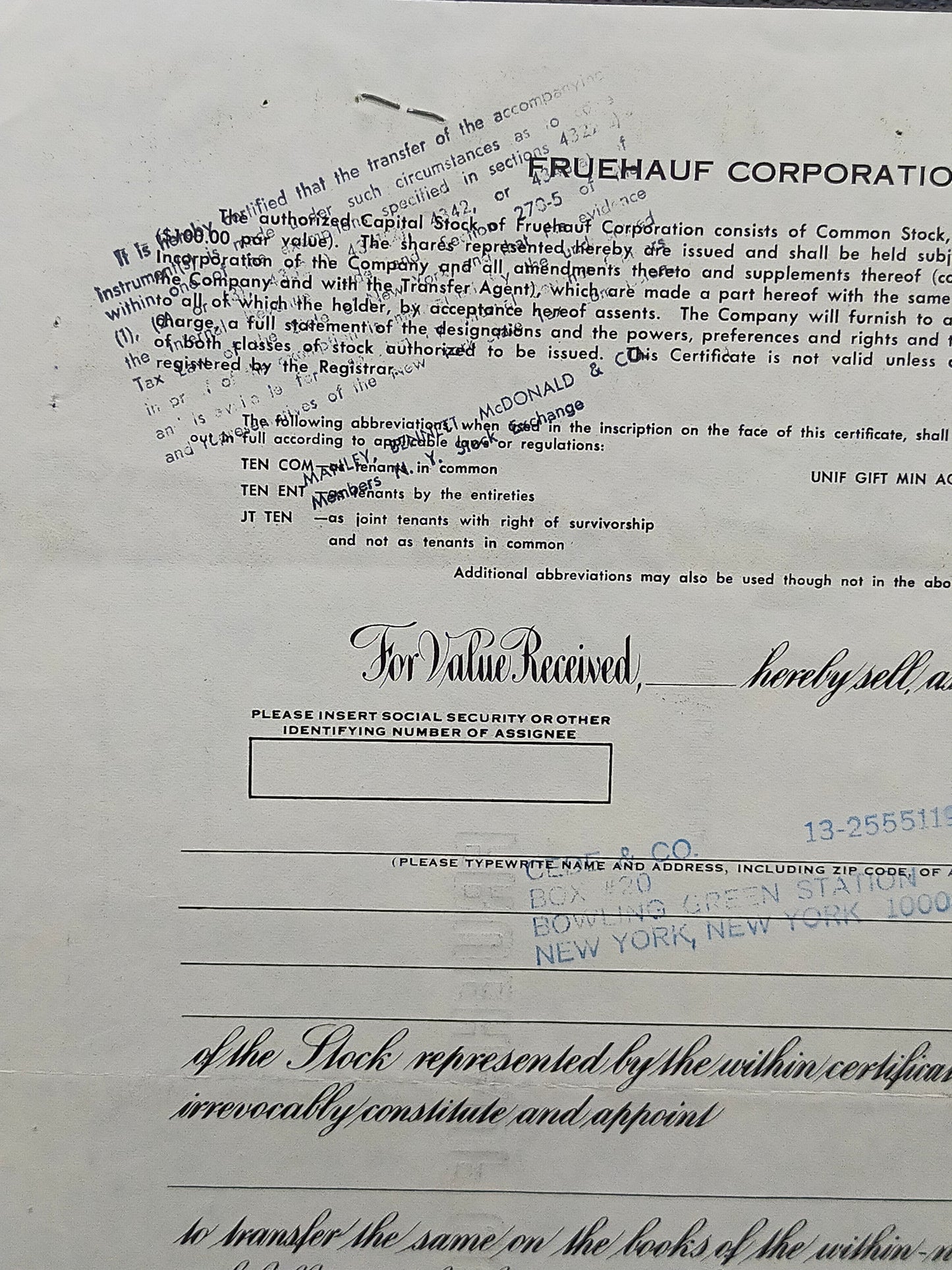 Historische Fruehauf Corporation Aktie 100 Shares von 1974