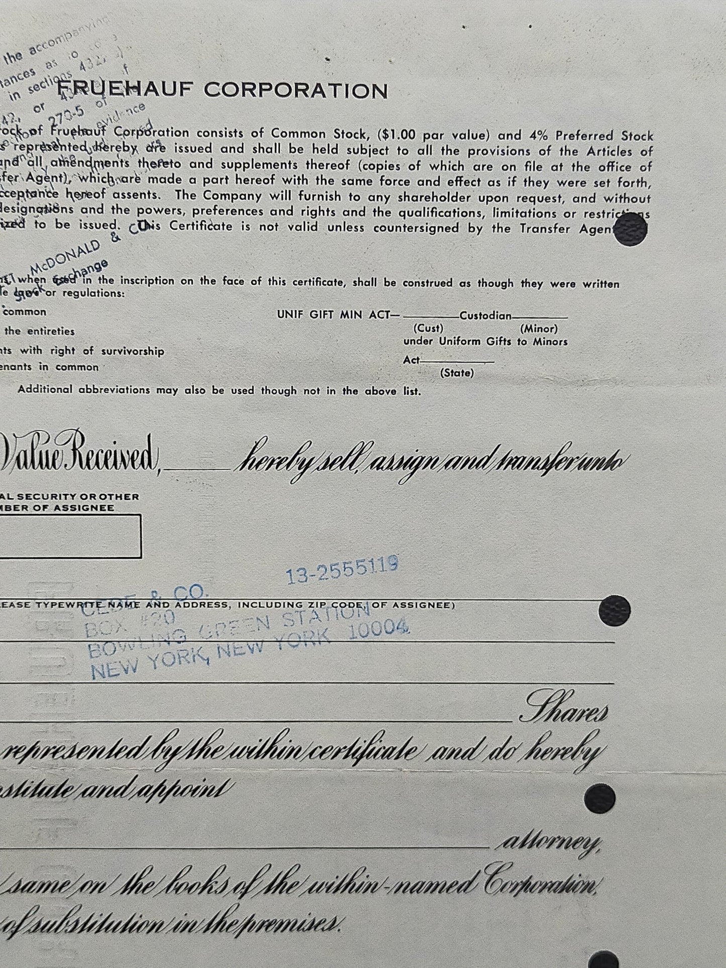 Historische Fruehauf Corporation Aktie 100 Shares von 1974