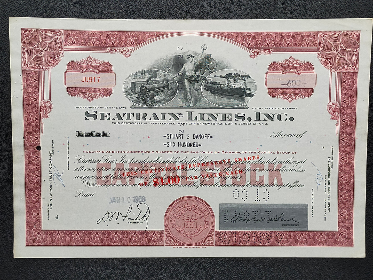 Historische Seatrain Lines Aktie von 1968 Vintage Scripophily