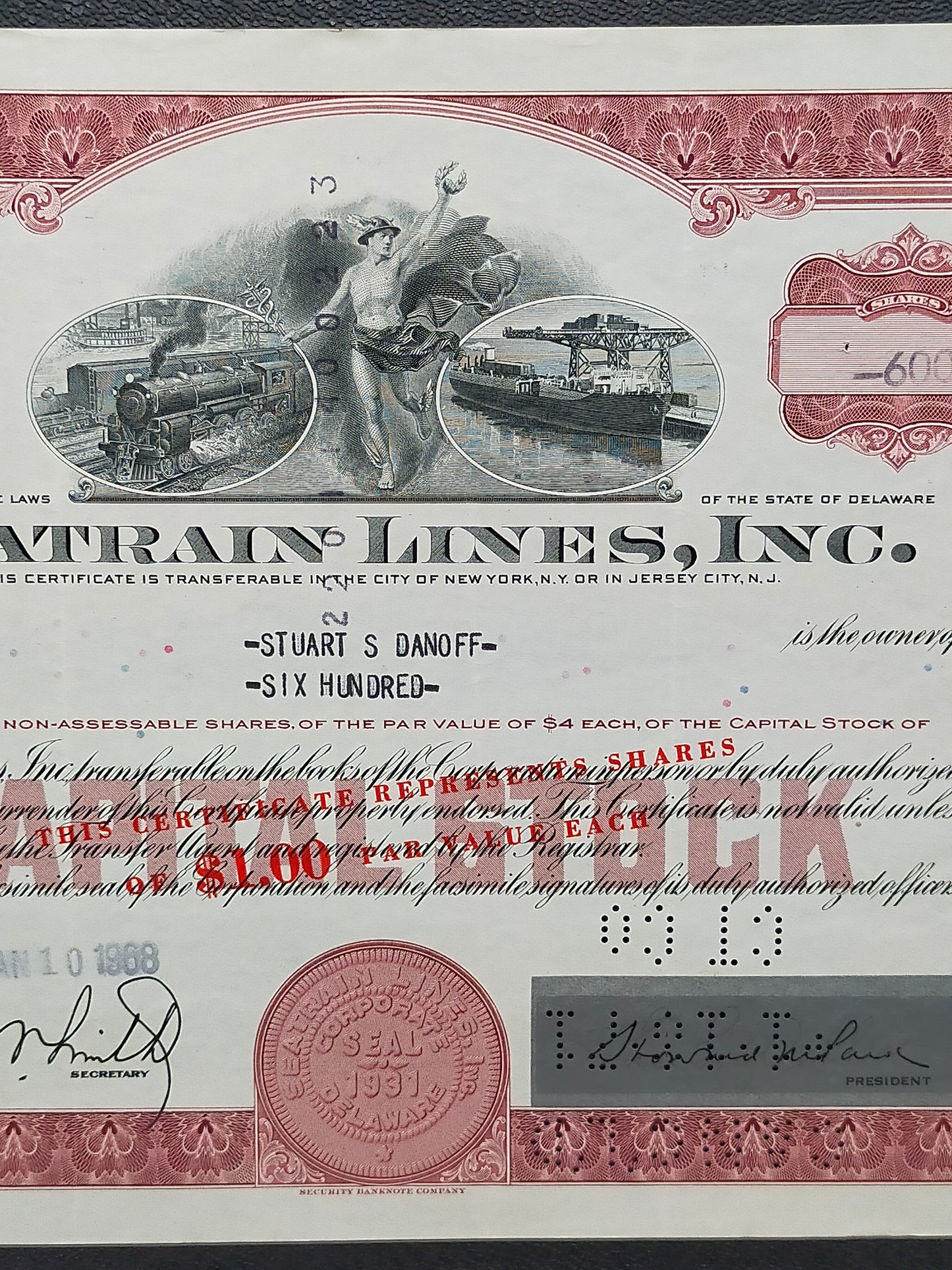Historische Seatrain Lines Aktie von 1968 Vintage Scripophily
