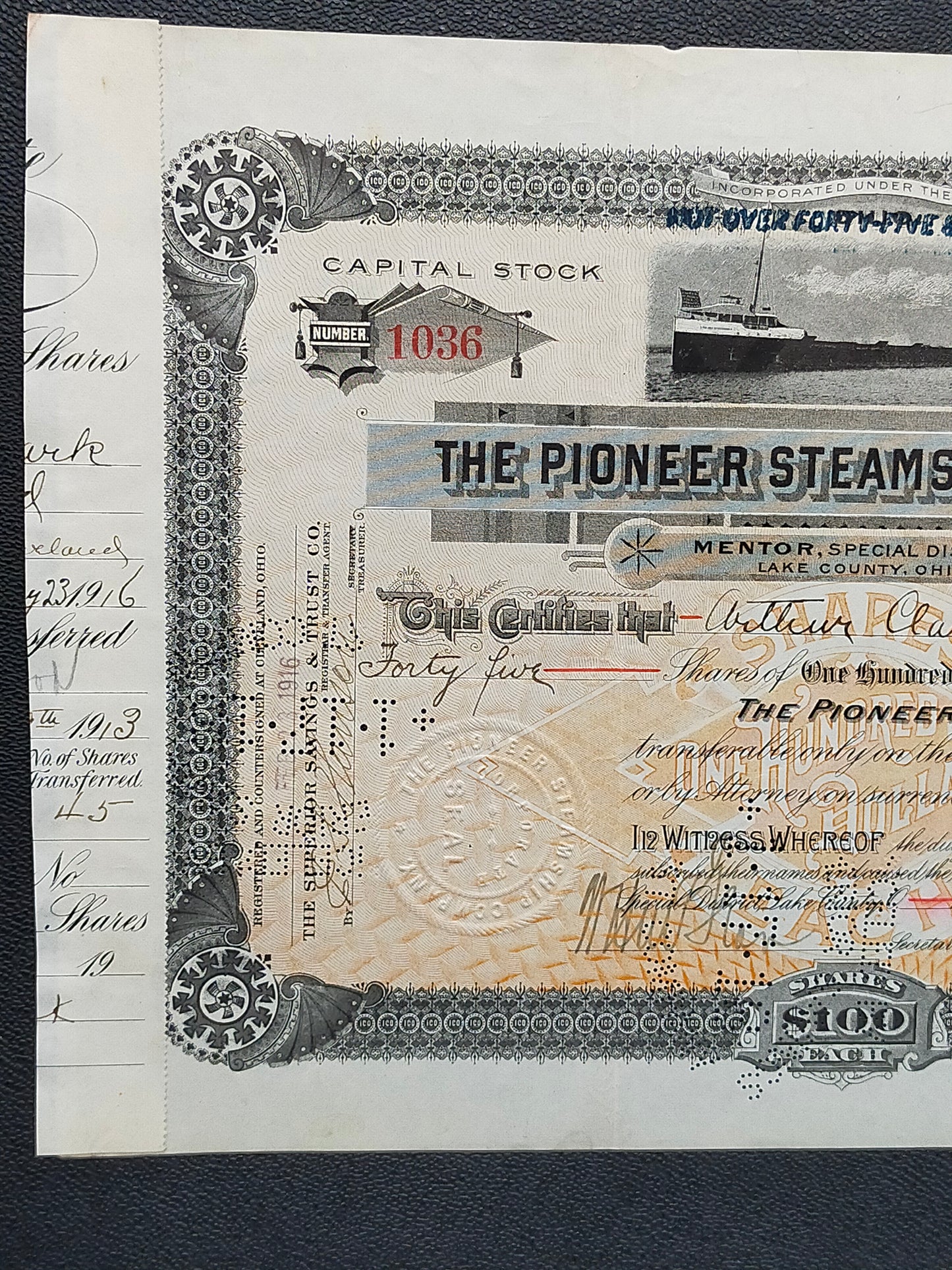 Historische Aktie The Pioneer Steamship Company 1916 Schiffahrt Scripophily