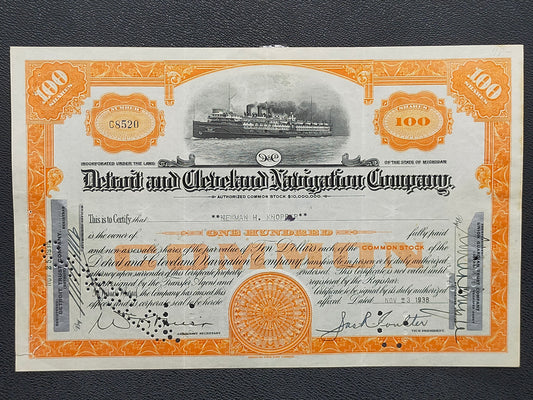 Historische Aktie Detroit and Cleveland Navigation Company 1938