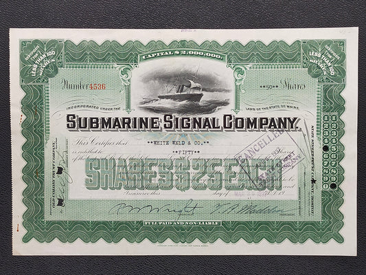 Historische Aktie Submarine Signal Company 1937