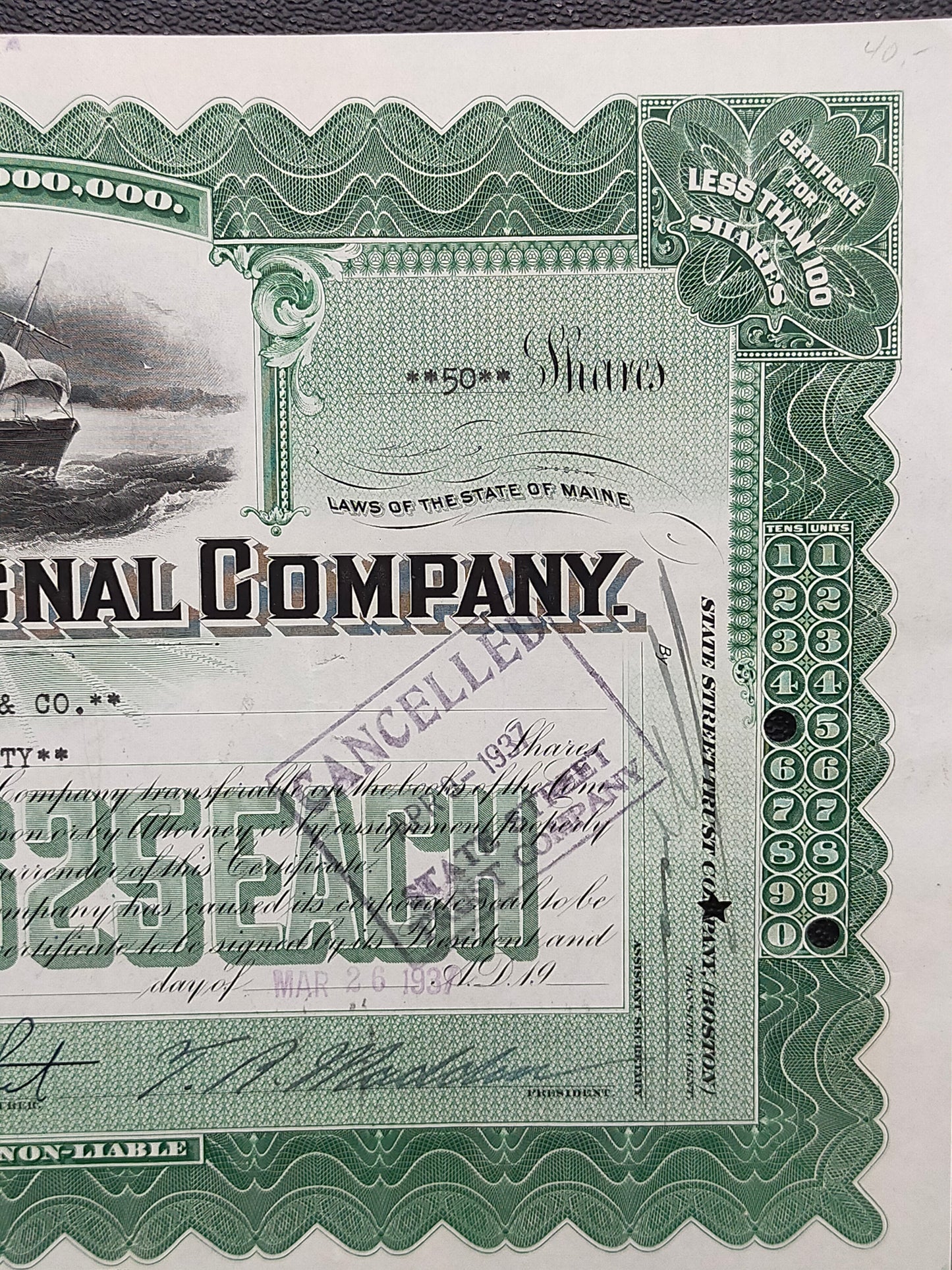 Historische Aktie Submarine Signal Company 1937