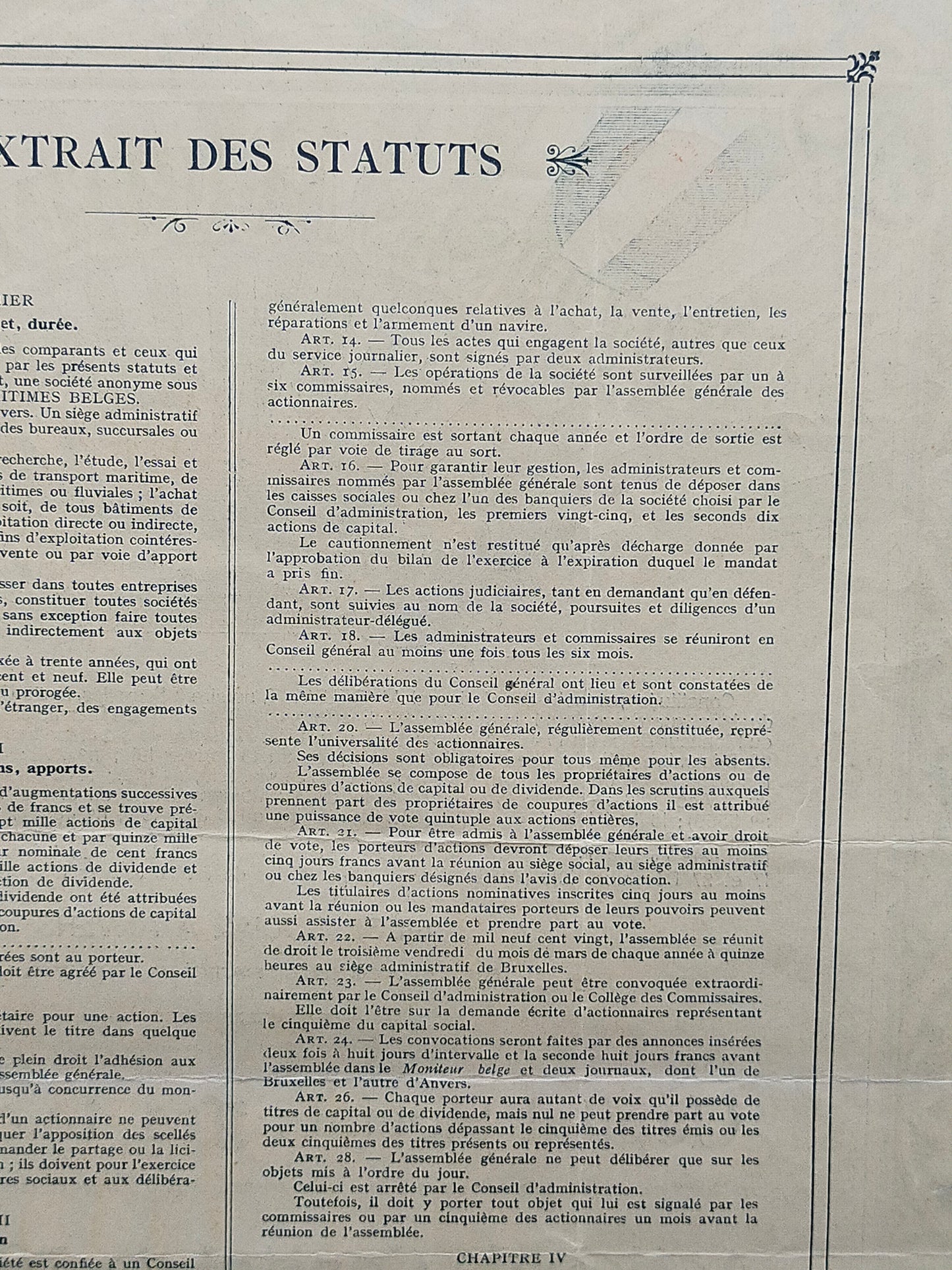 Historische Aktie Entreprises Maritimes Belges 500 Francs von 1919